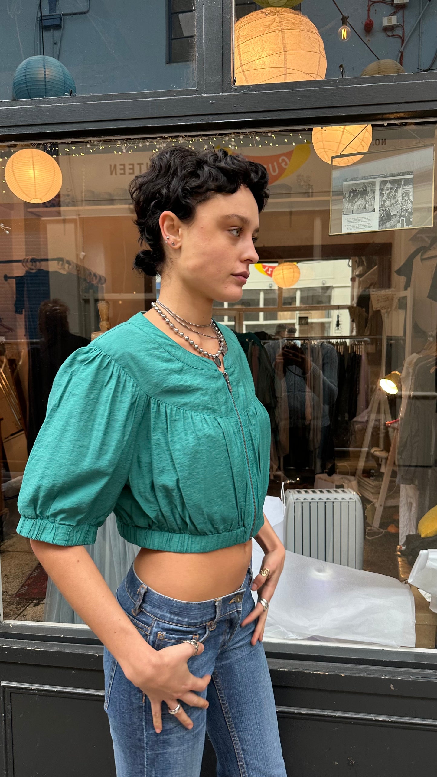 Turquoise cropped jacket