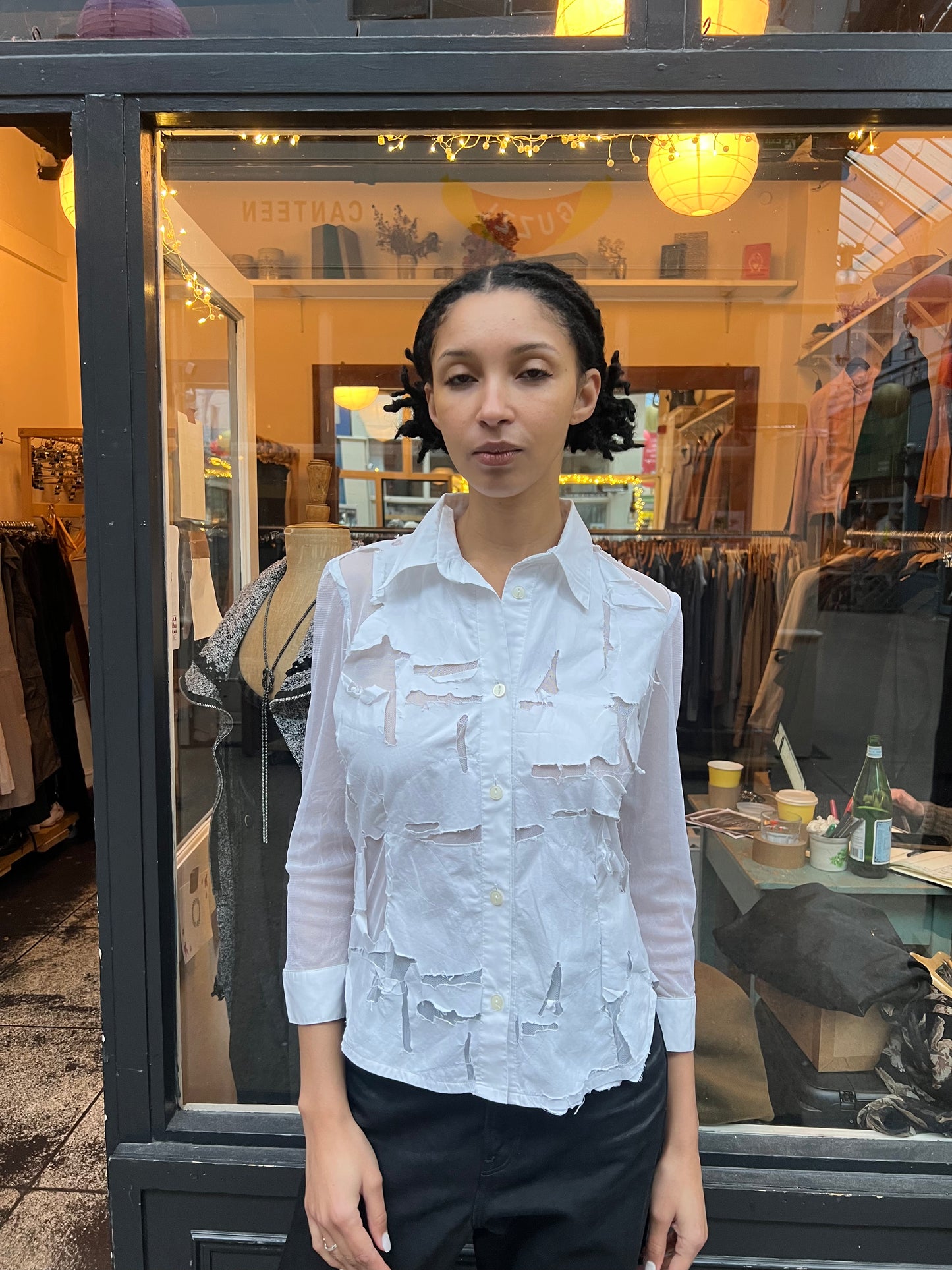 Cotton and Mesh Deconstructed Shirt