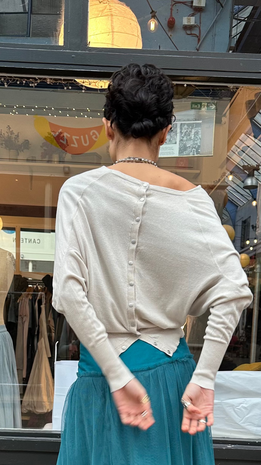 ALL SAINTS oatmeal slouchy popper back jumper