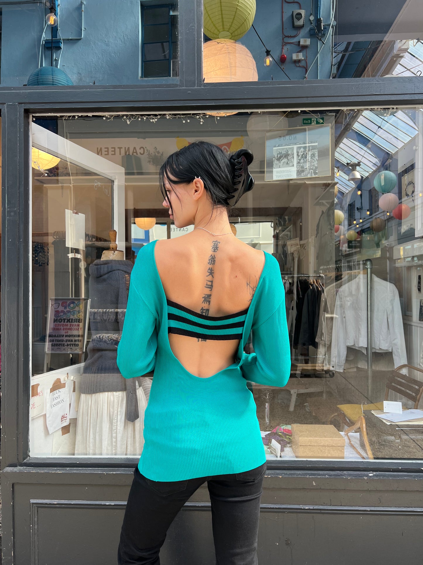 Turquoise scoop back jumper