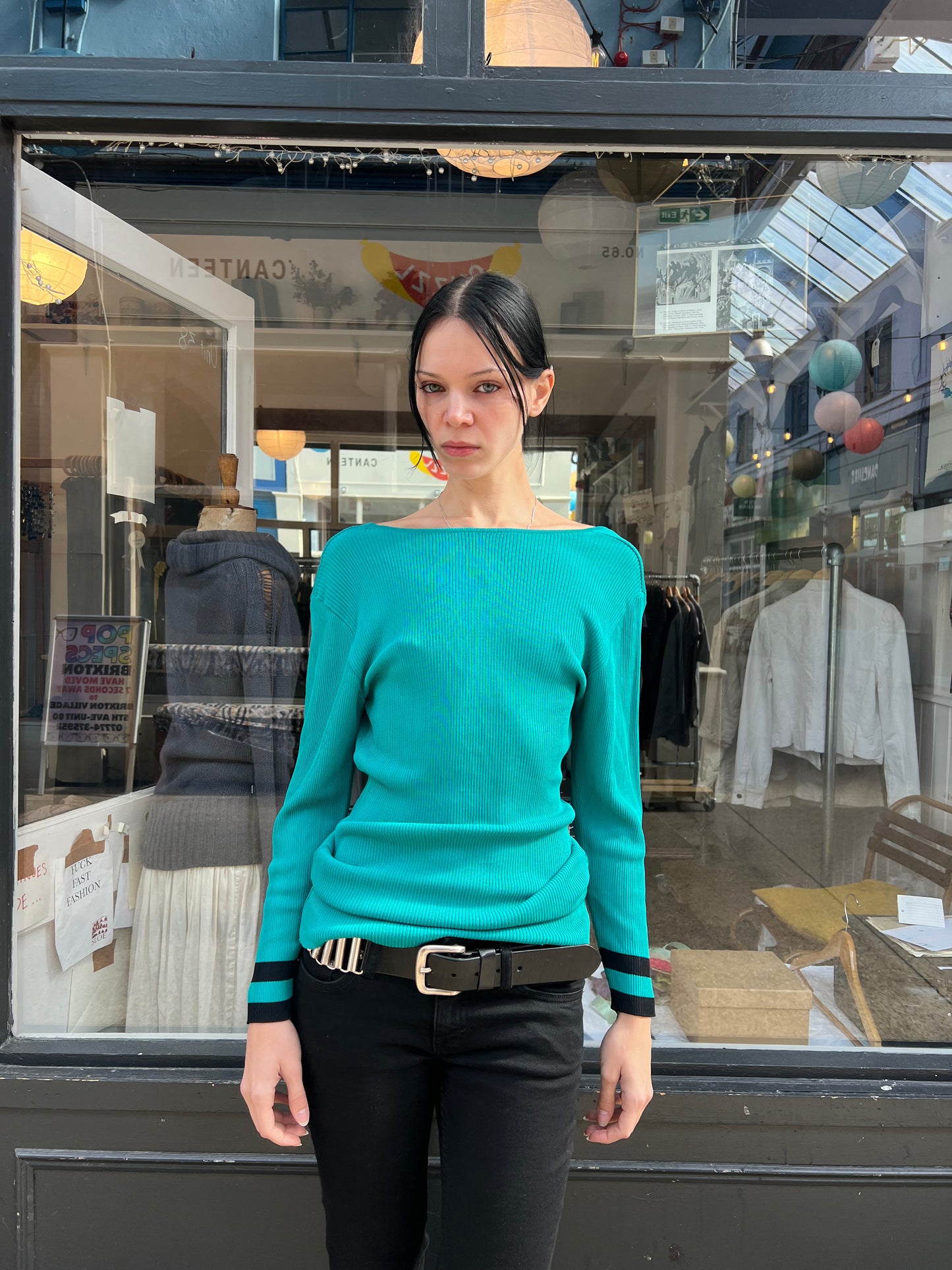 Turquoise scoop back jumper