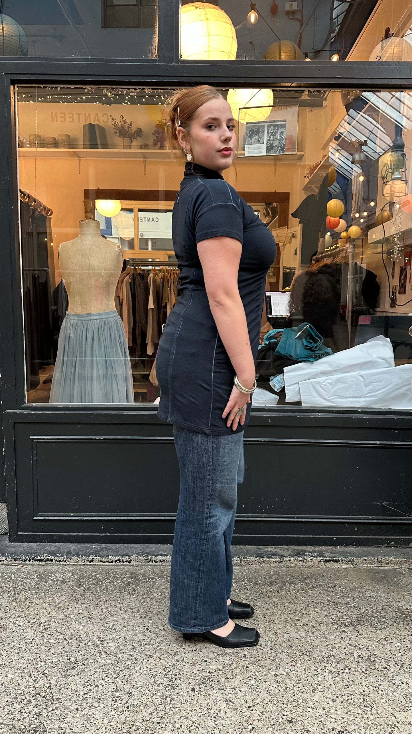 Navy cotton zip up dress
