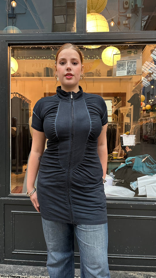 Navy cotton zip up dress