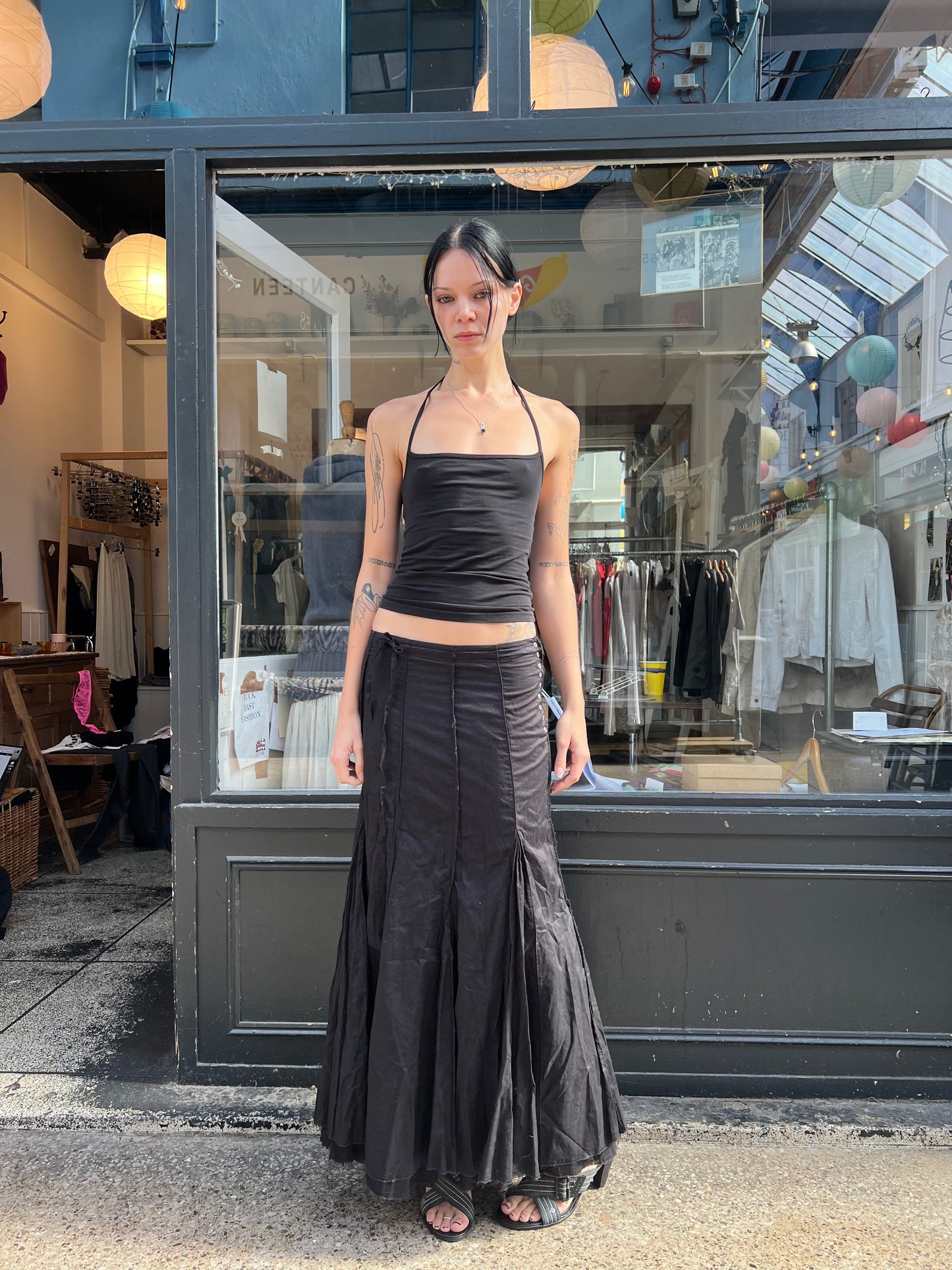 ikks black cotton maxi skirt