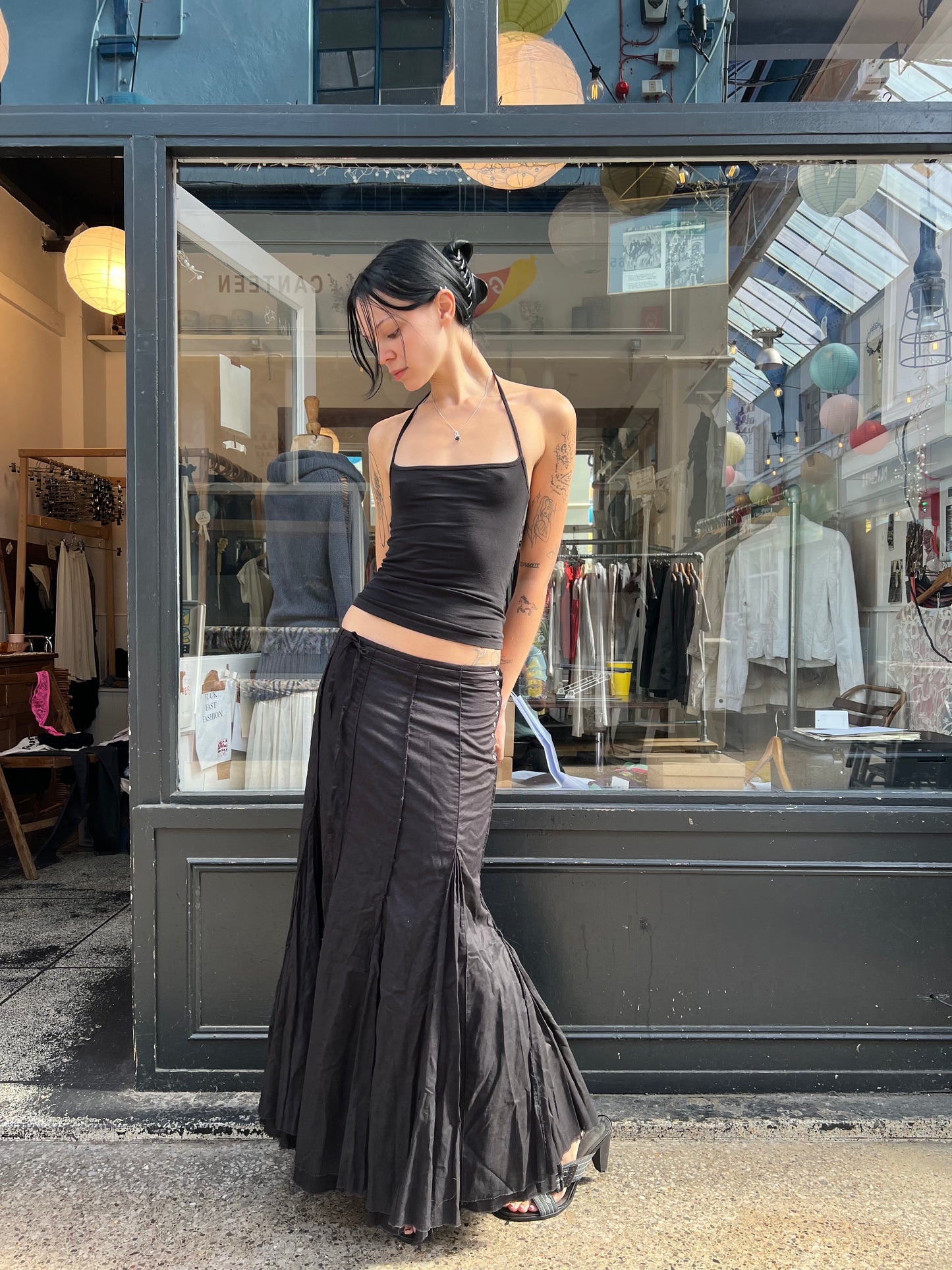 ikks black cotton maxi skirt