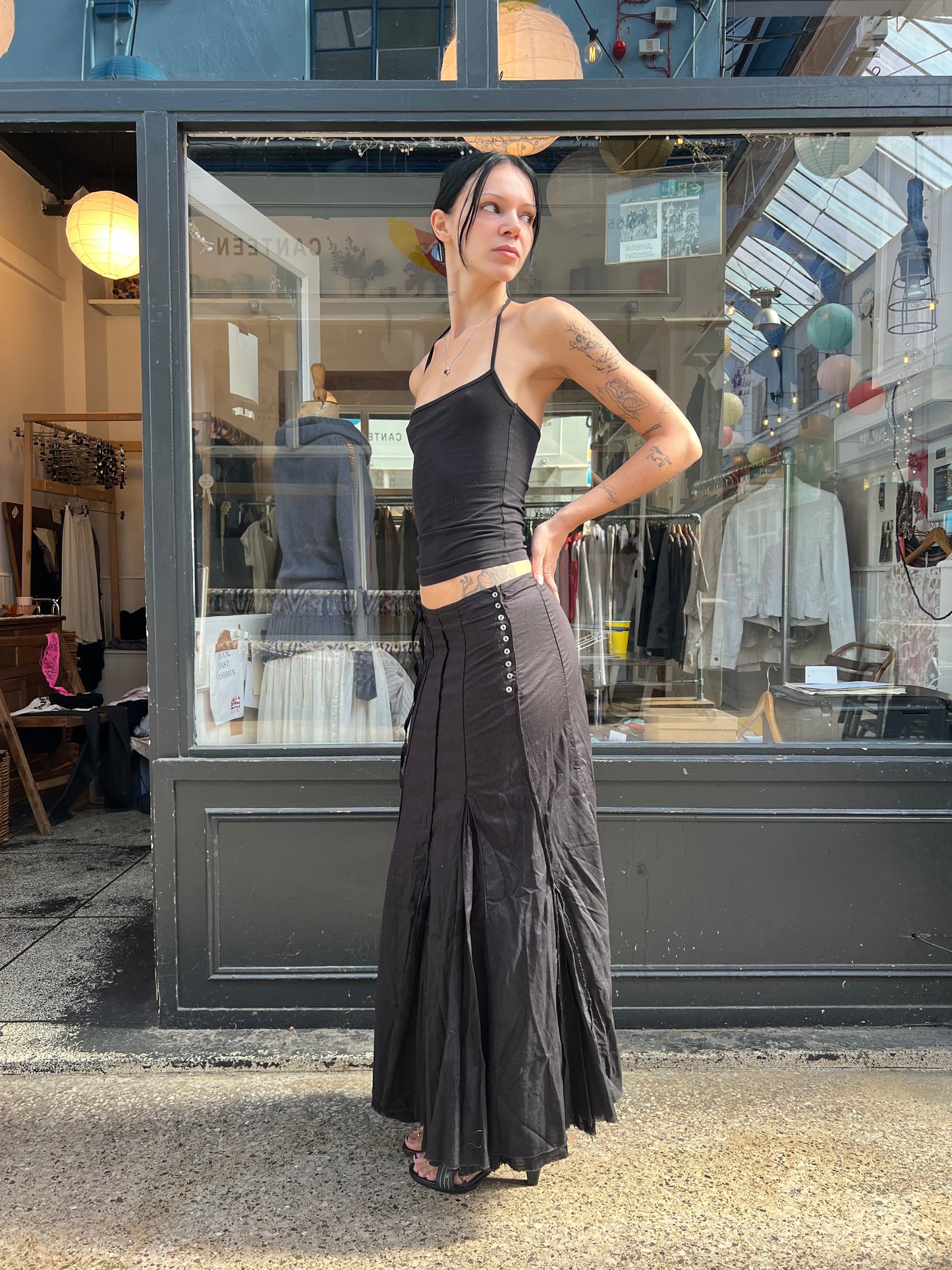 ikks black cotton maxi skirt