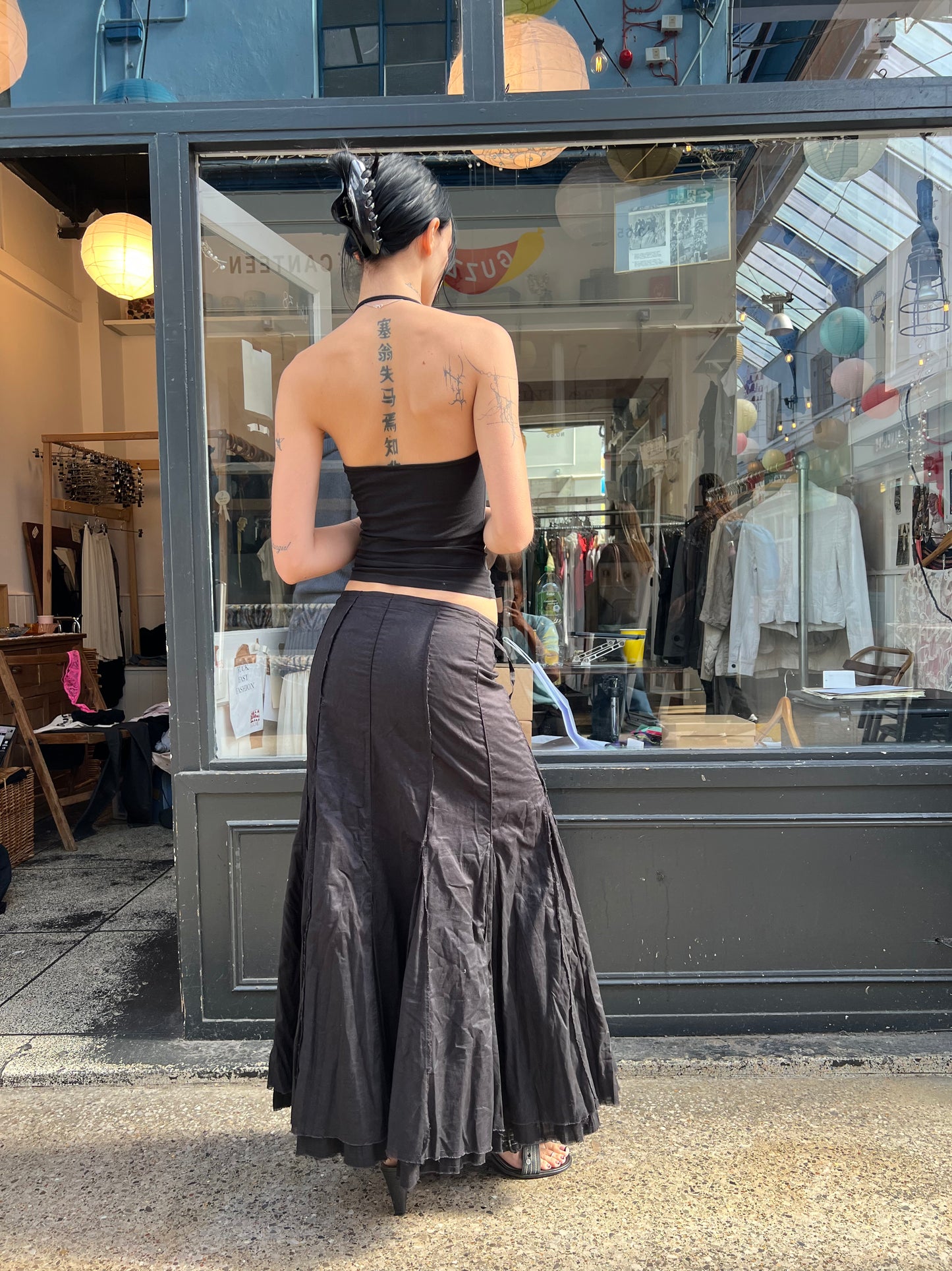 ikks black cotton maxi skirt