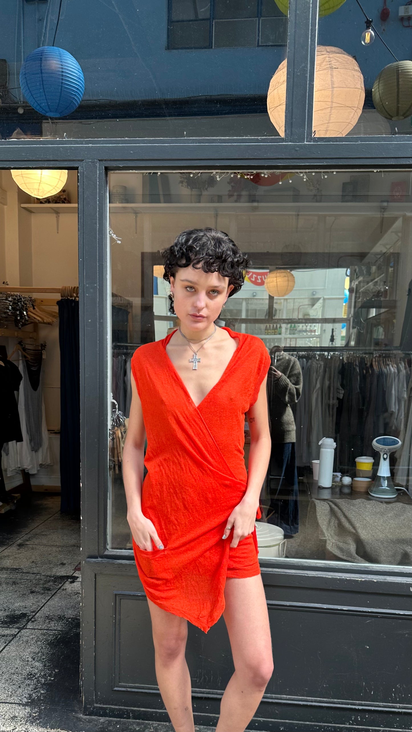 Bright orange wrap dress