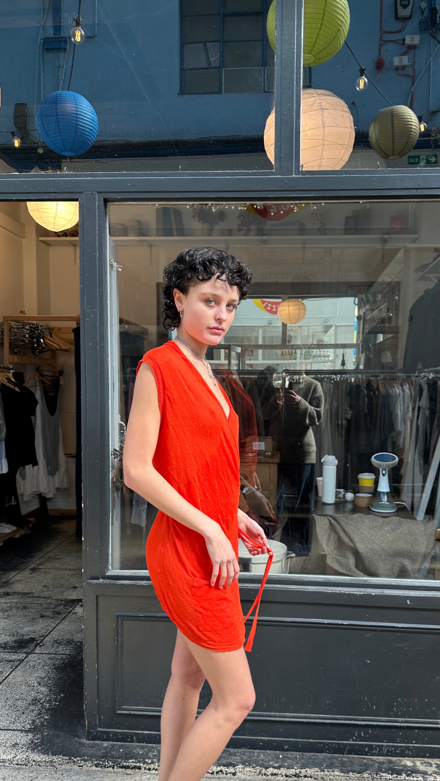 Bright orange wrap dress