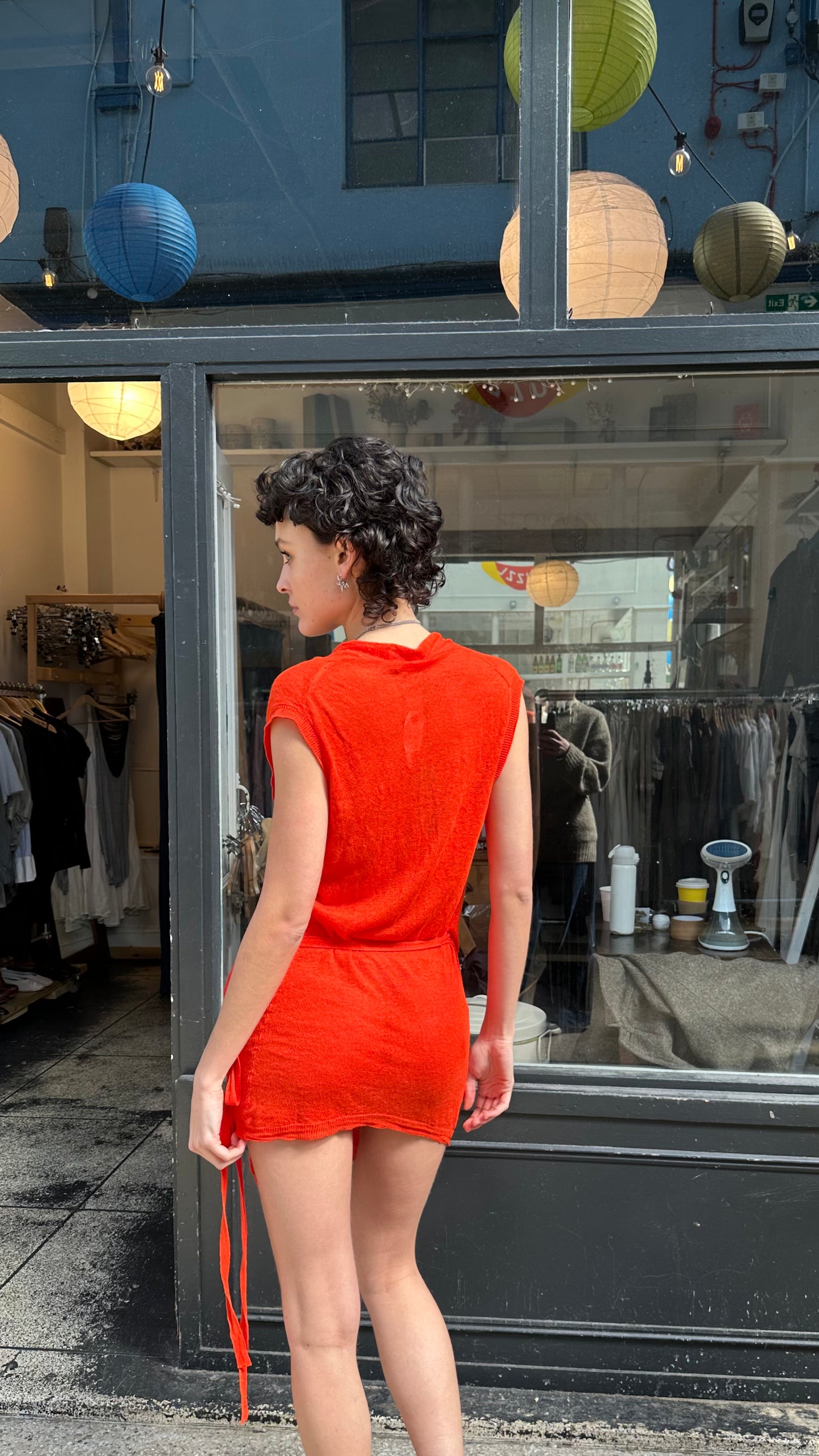 Bright orange wrap dress
