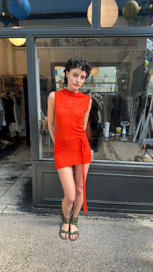 Bright orange wrap dress