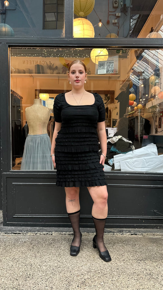 Black ruffled midi dress
