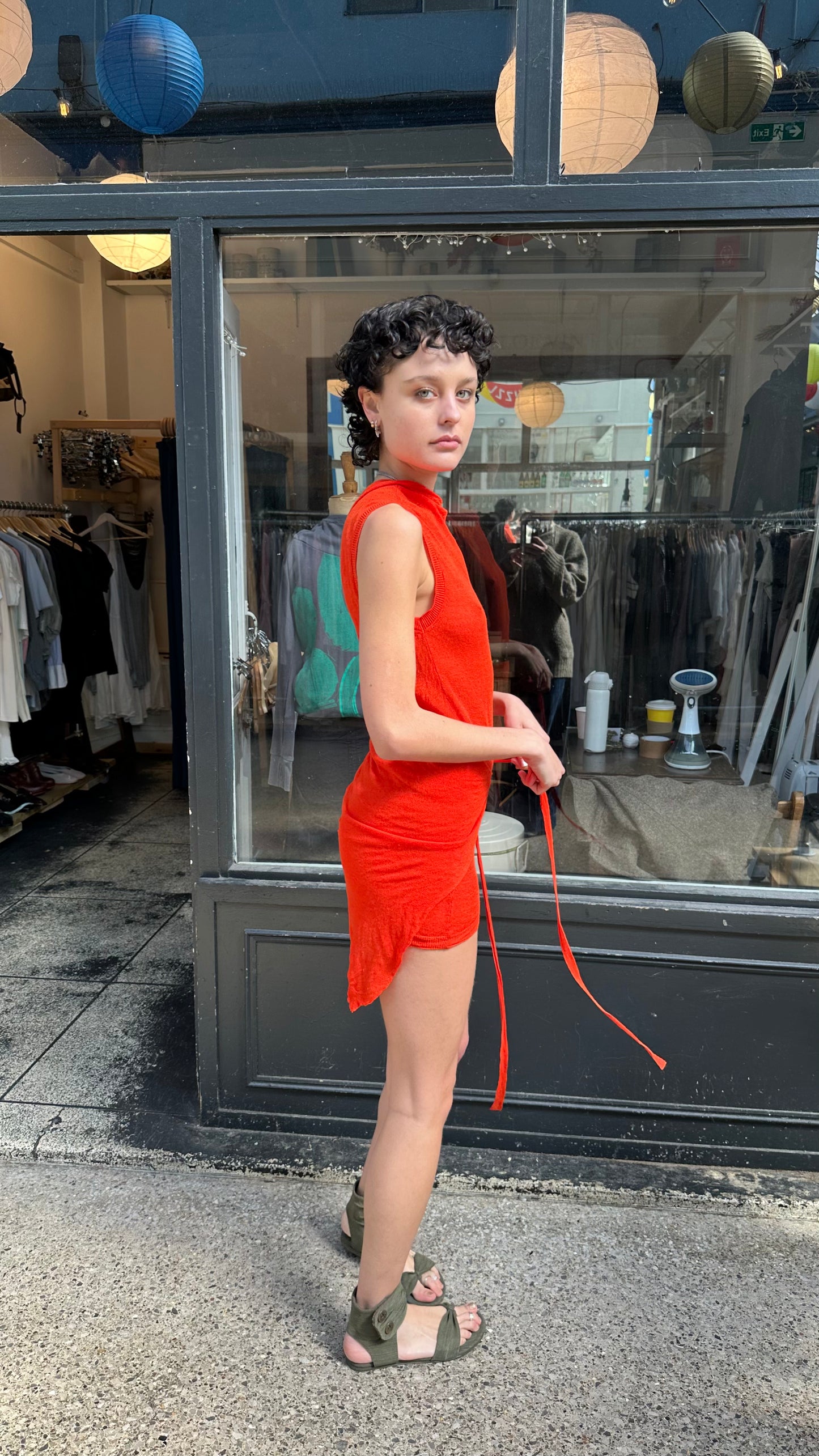 Bright orange wrap dress