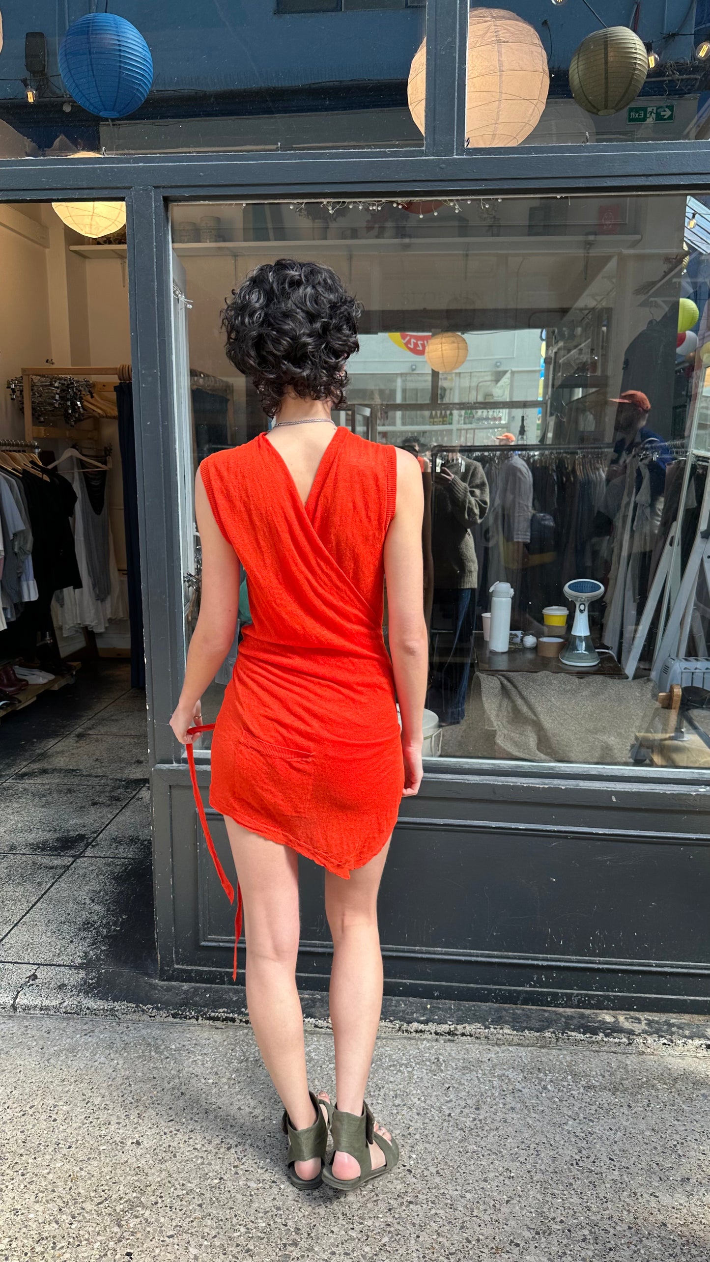 Bright orange wrap dress