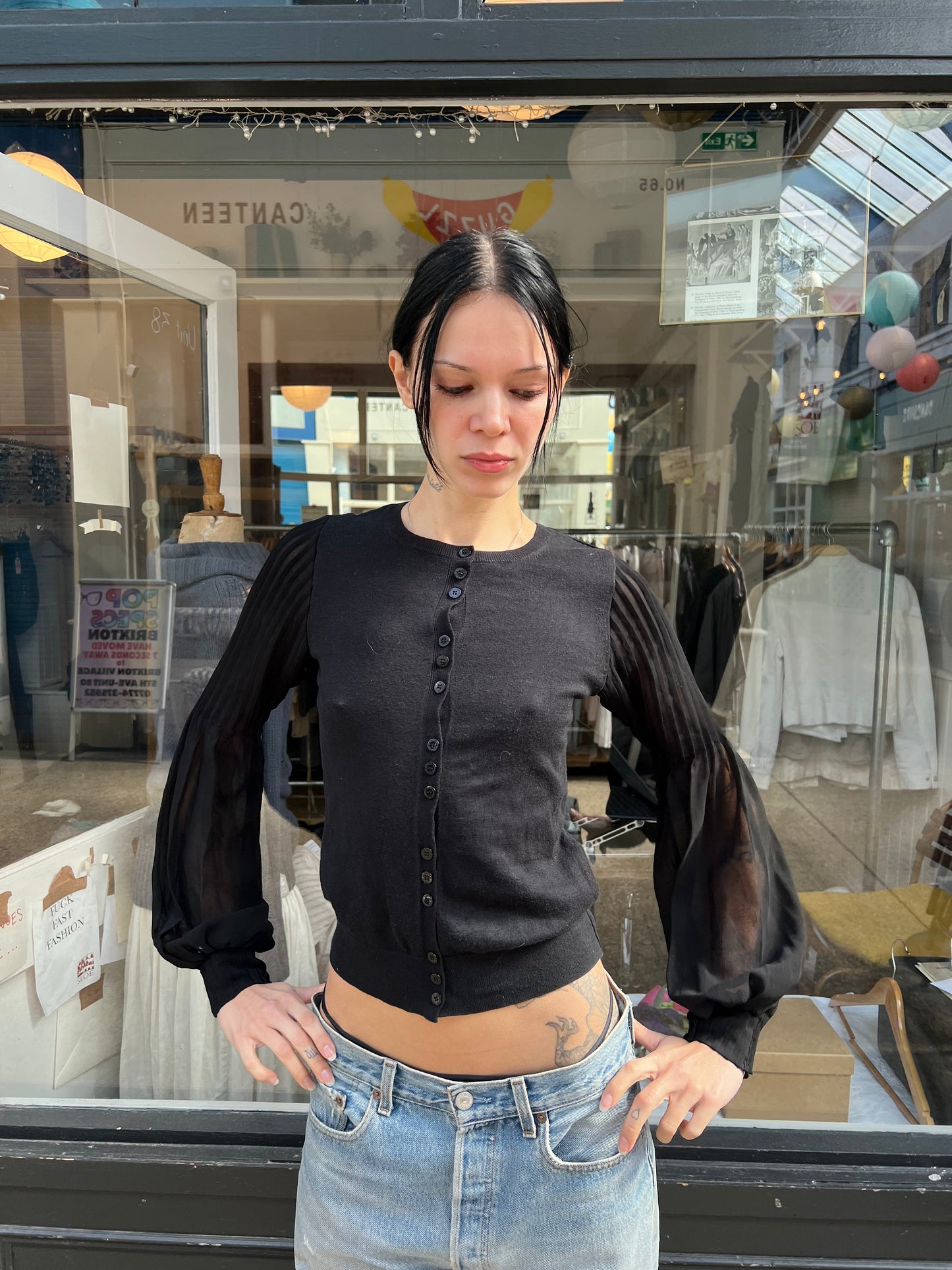 Black silk and cotton cardigan