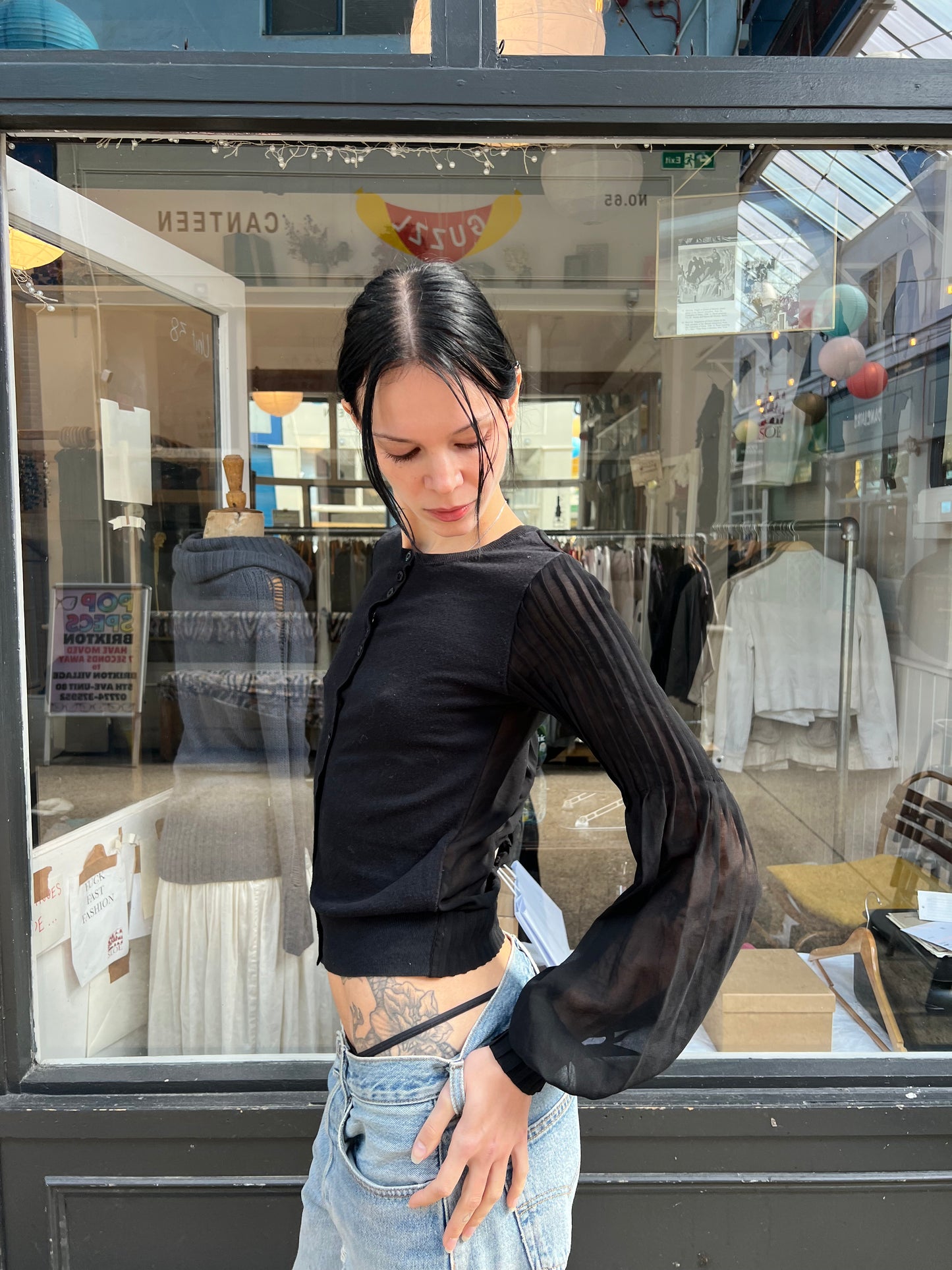 Black silk and cotton cardigan