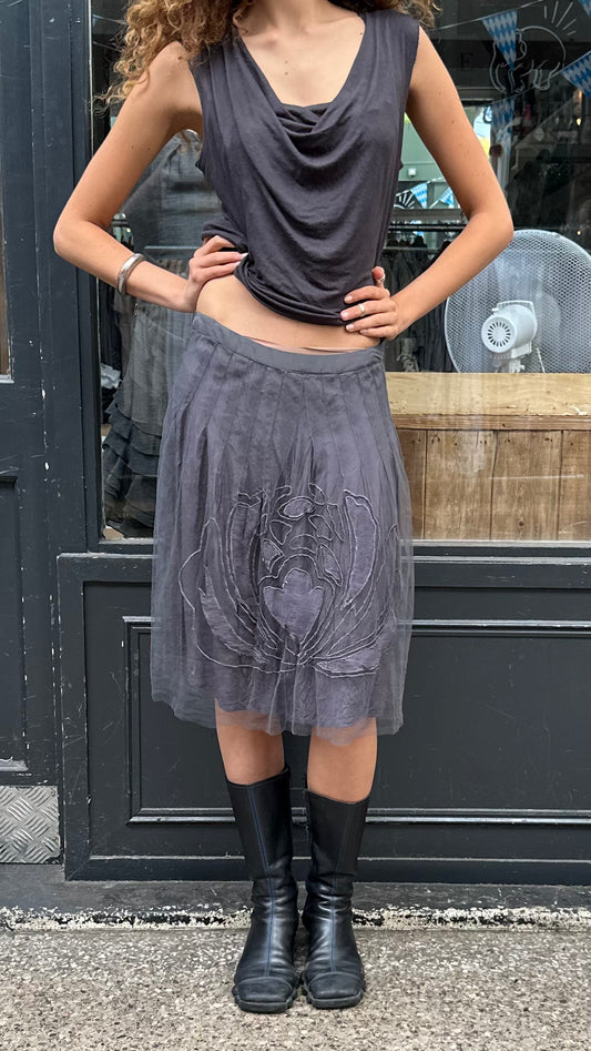 Dark grey mesh overlay skirt