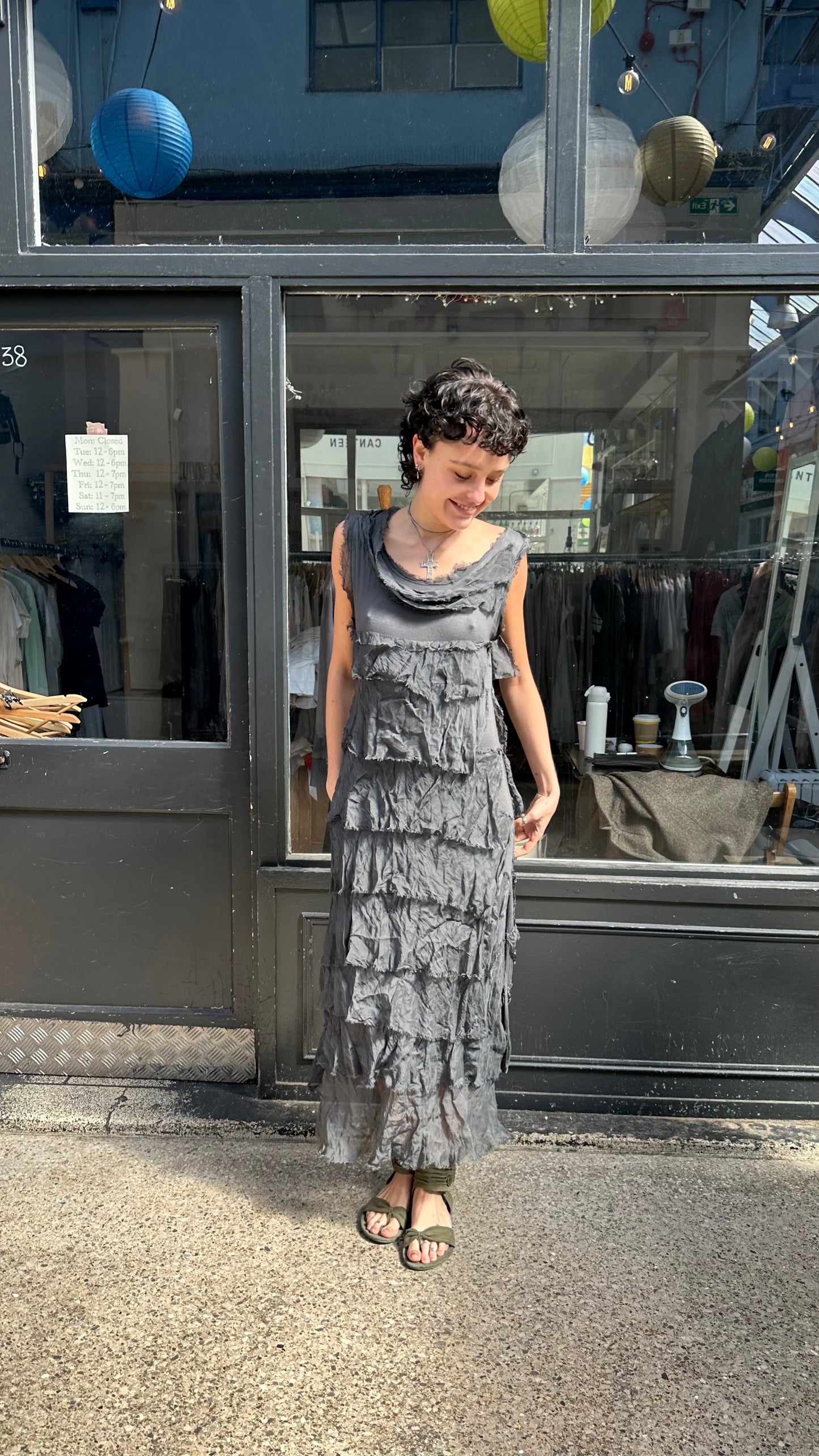 Stone grey ruffled maxi