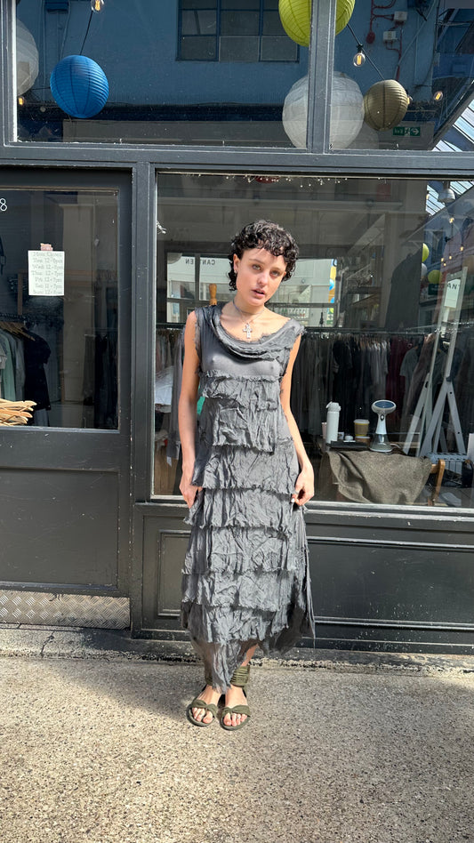 Stone grey ruffled maxi