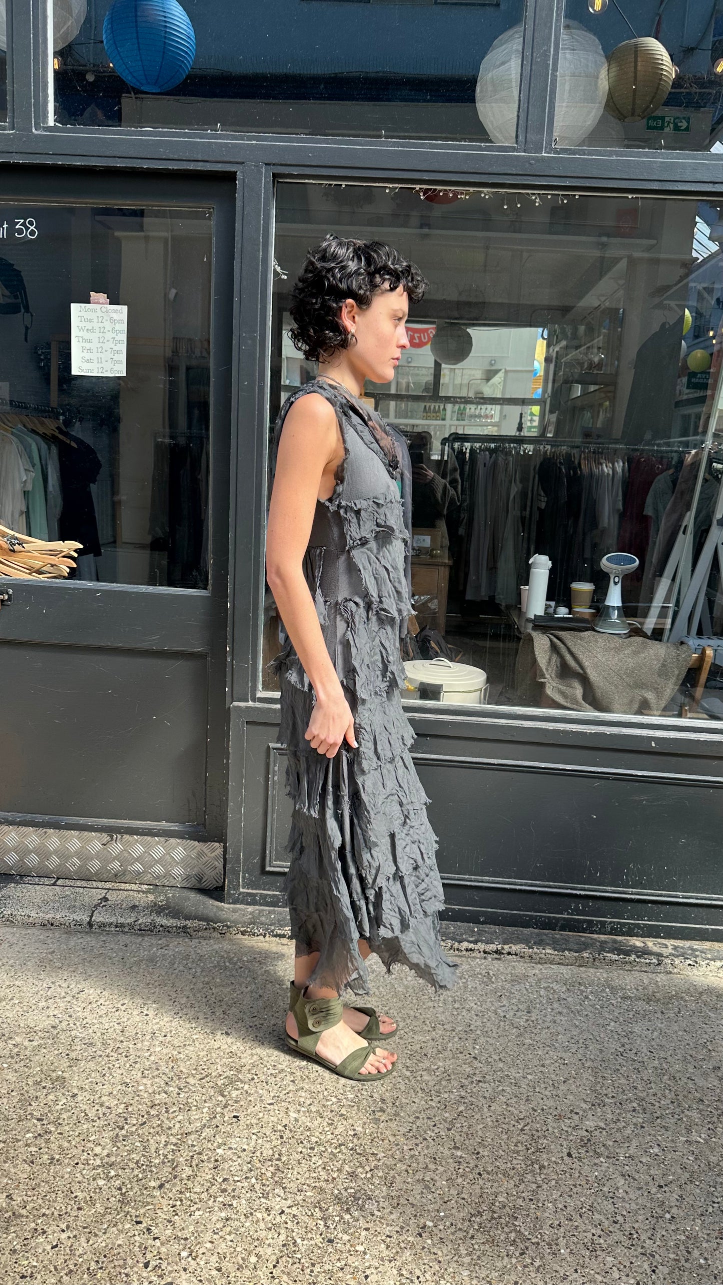 Stone grey ruffled maxi