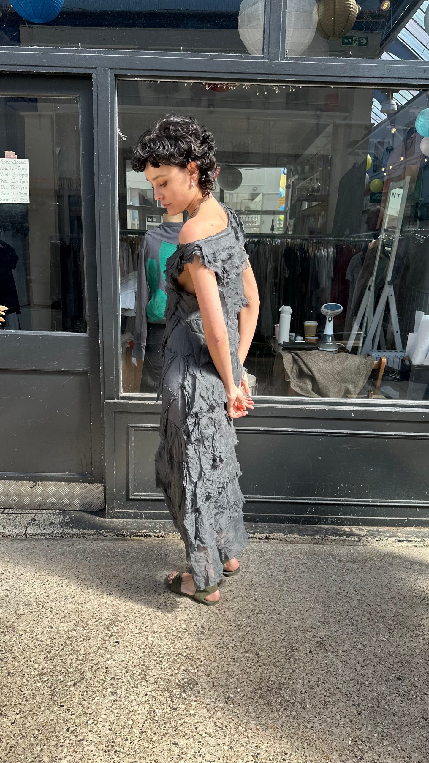 Stone grey ruffled maxi