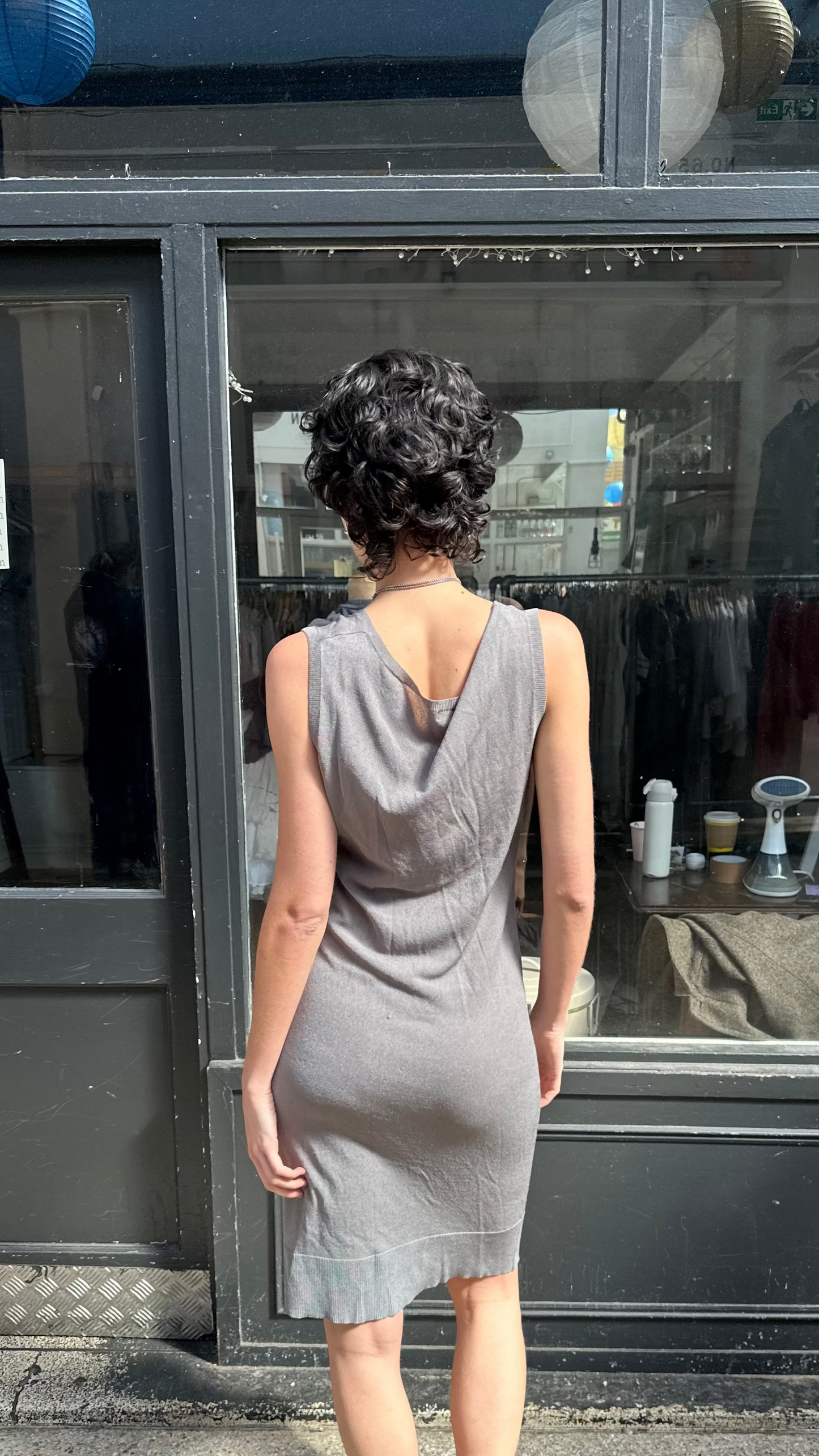 Grey button midi dress