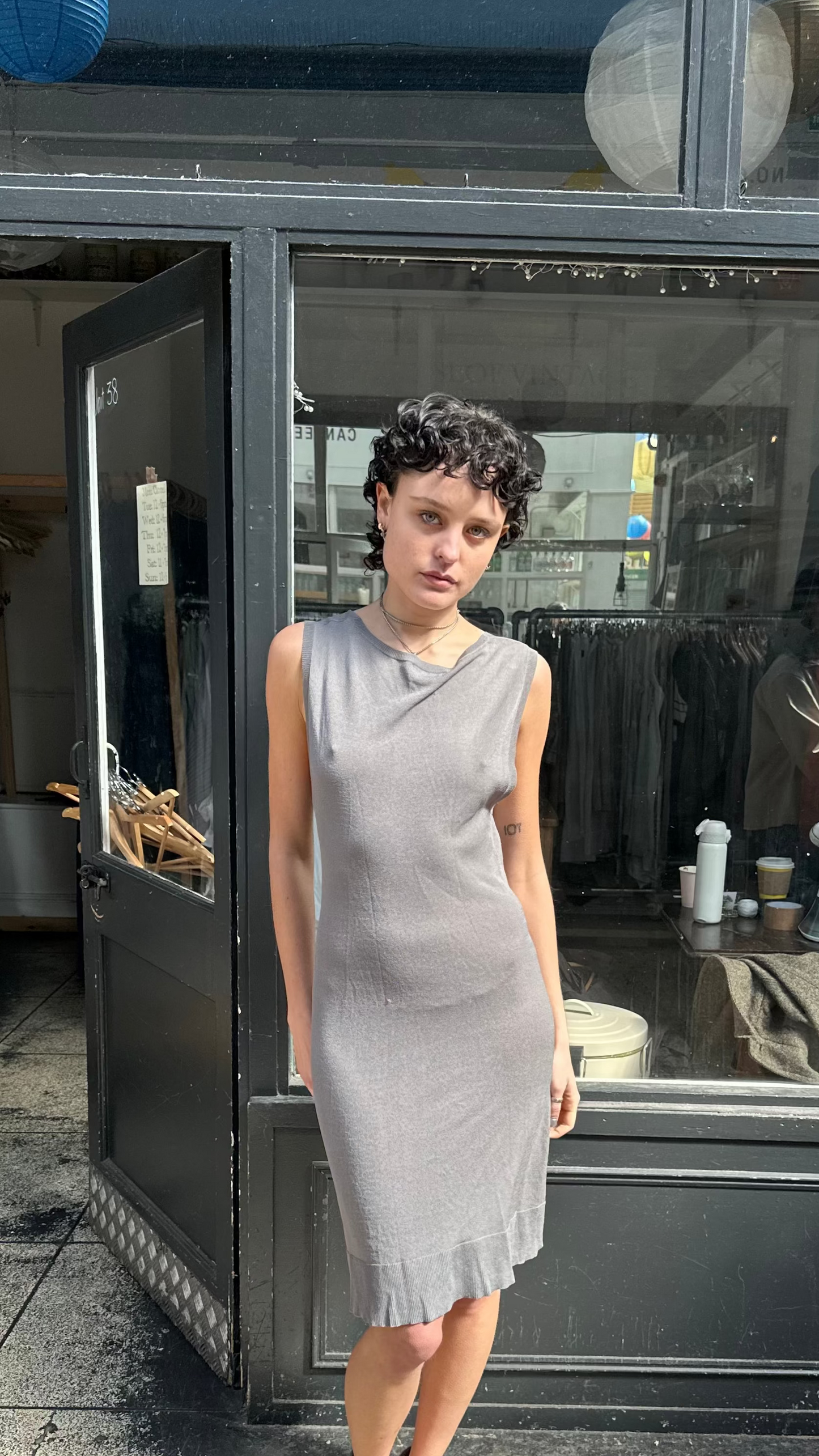 Grey button midi dress