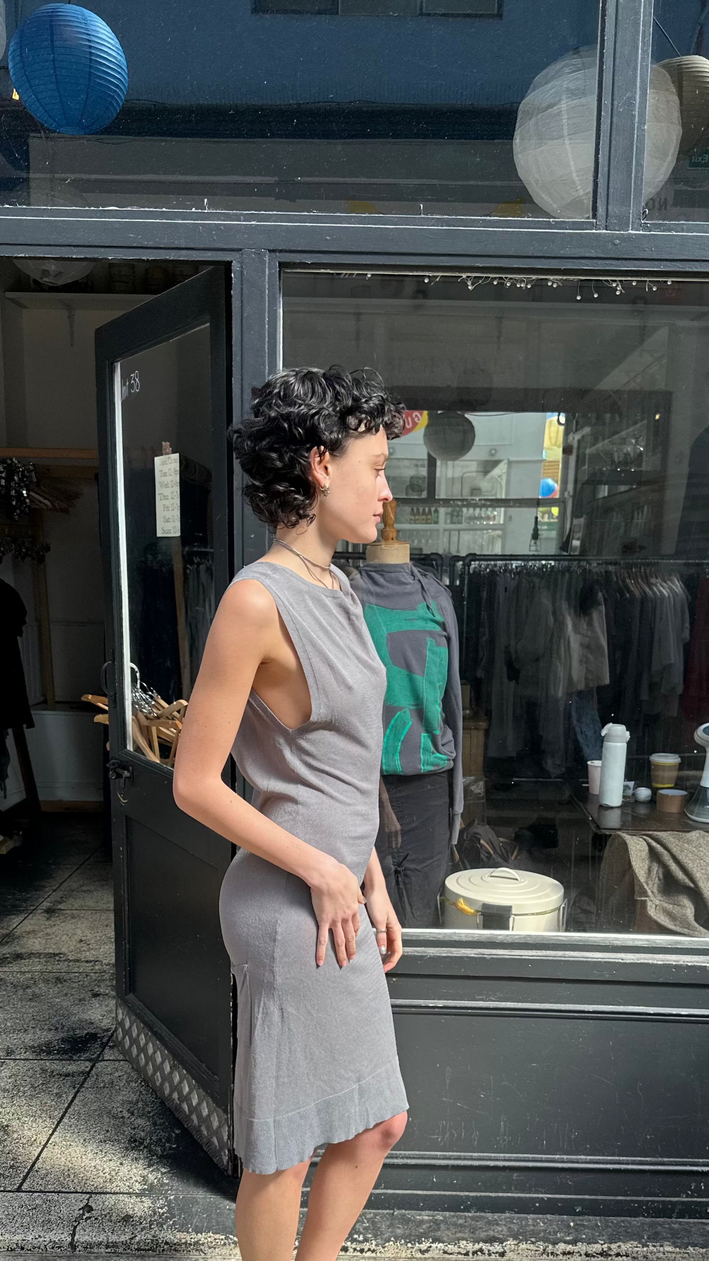 Grey button midi dress