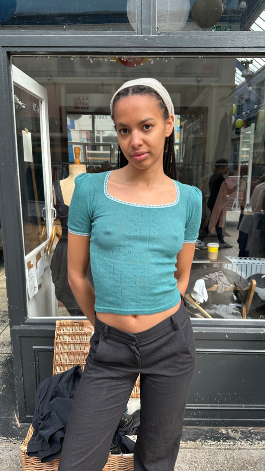 Teal pointelle t-shirt