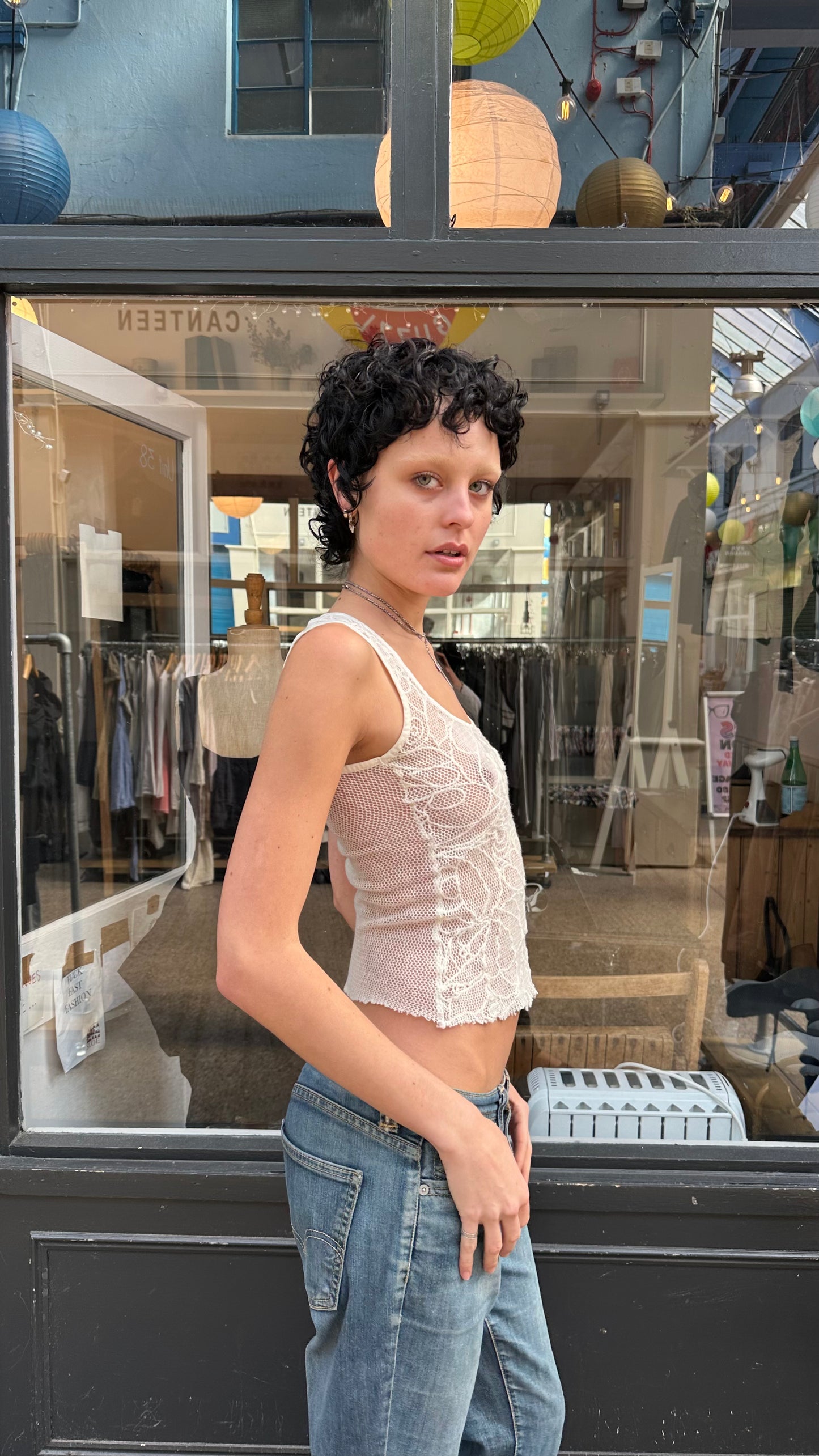 Cream crochet tank top