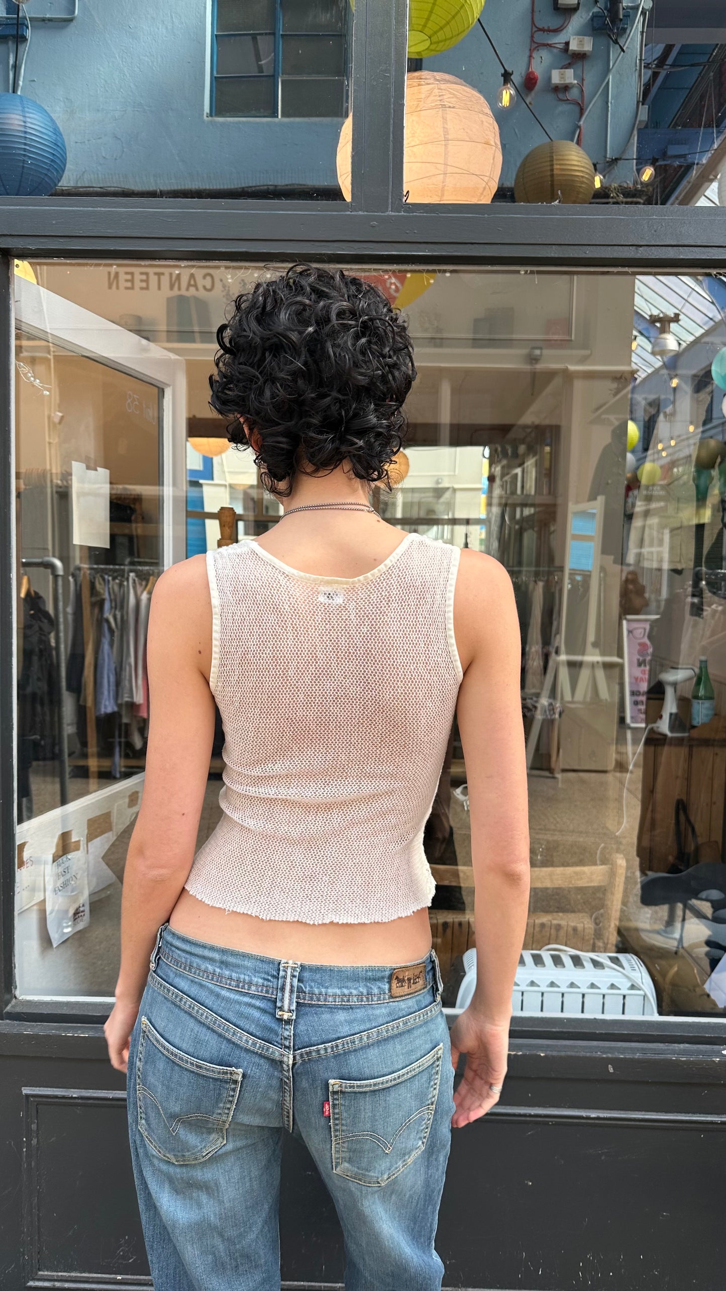 Cream crochet tank top