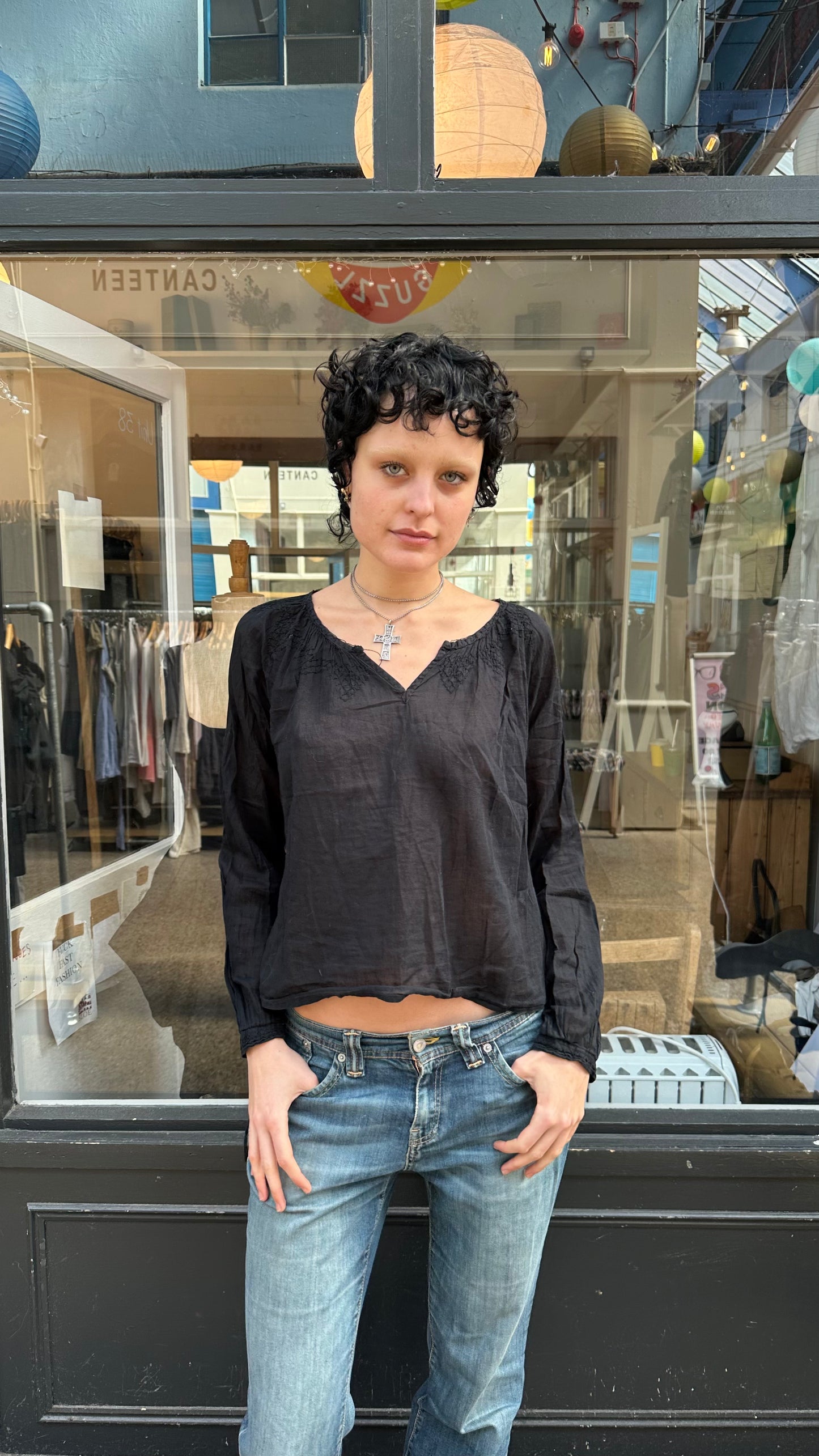 Black cotton floaty top