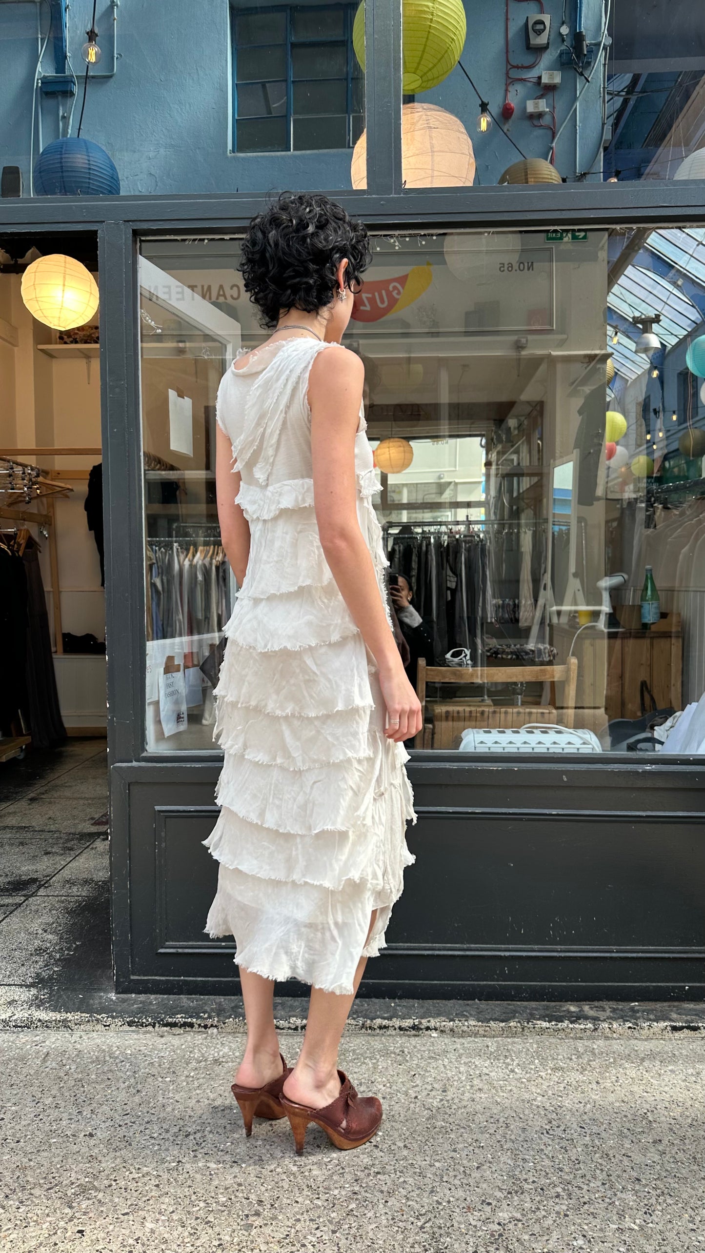 Cream ruffled slip dress