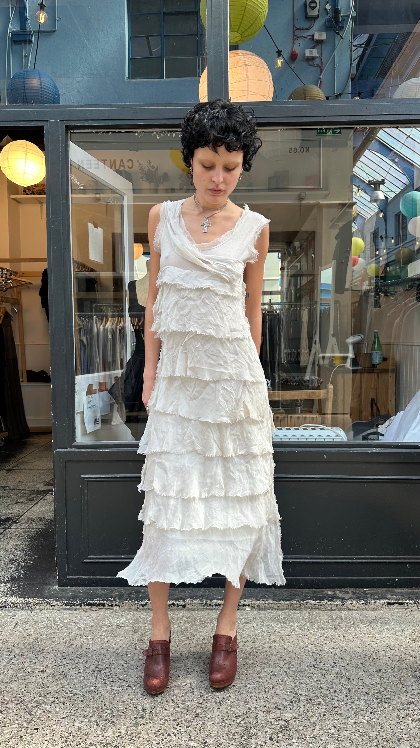Cream ruffled slip dress