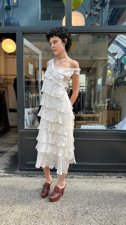 Cream ruffled slip dress