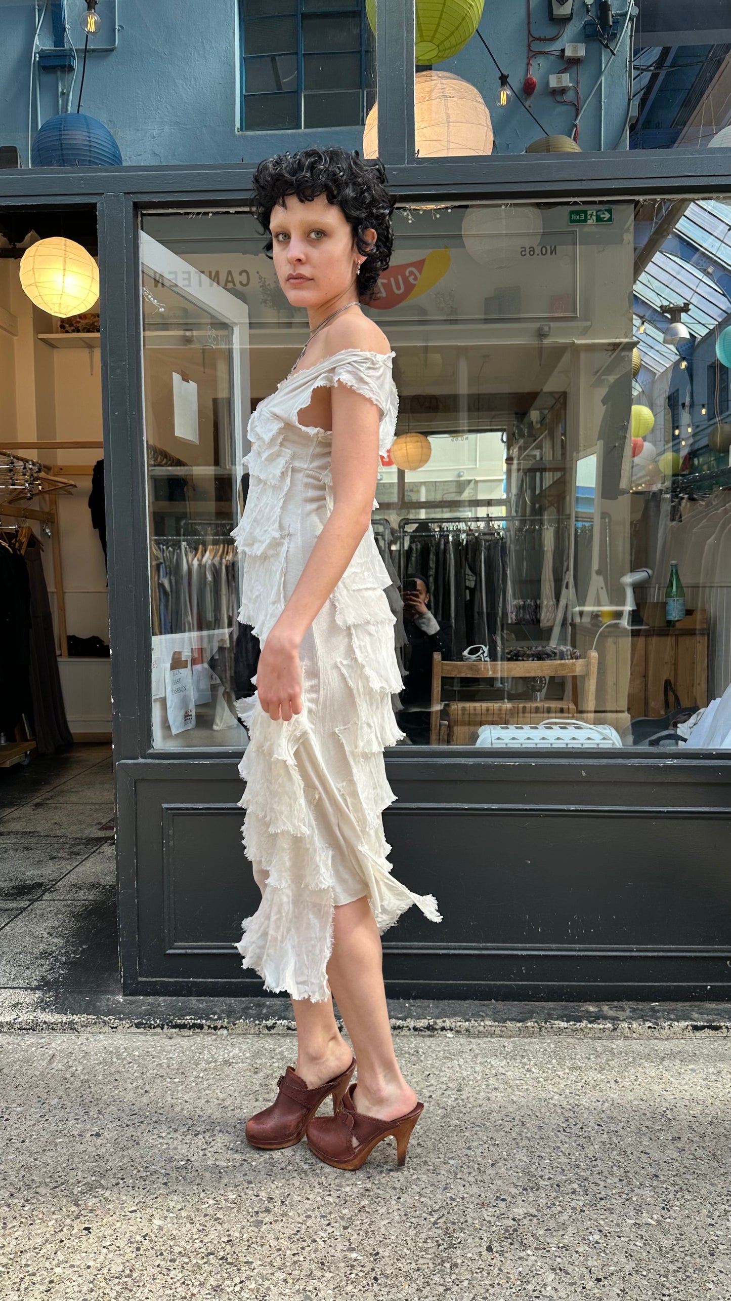 Cream ruffled slip dress