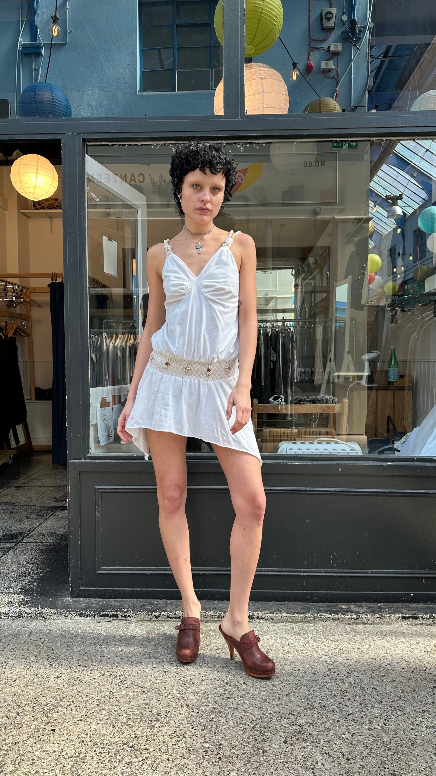 white drop waist shell dress