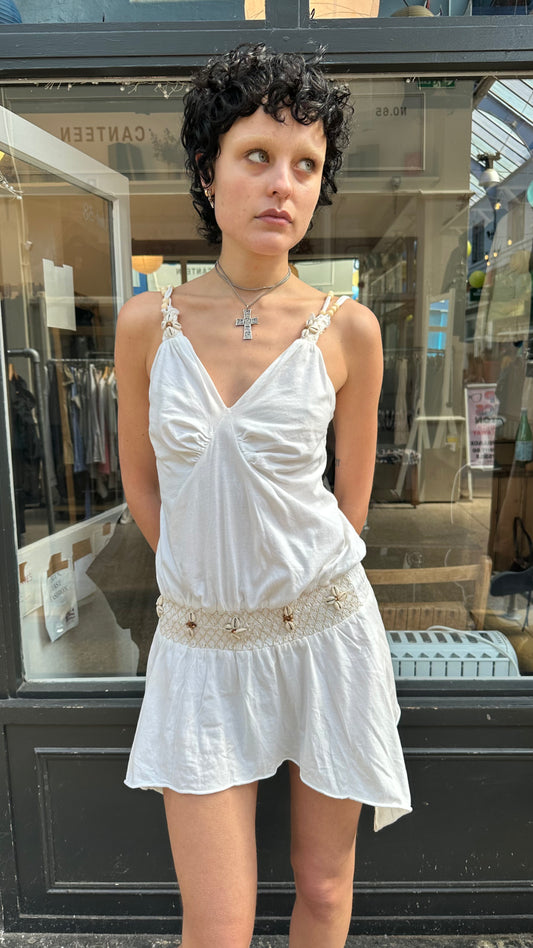 white drop waist shell dress