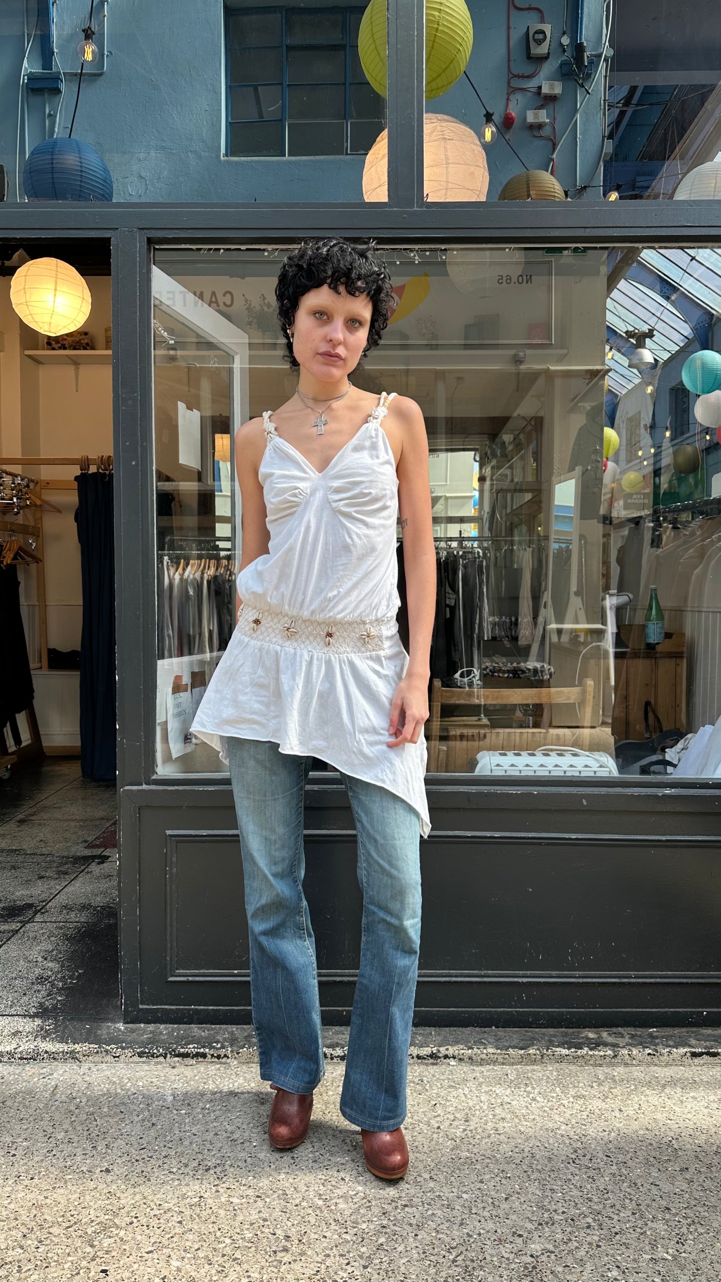 white drop waist shell dress