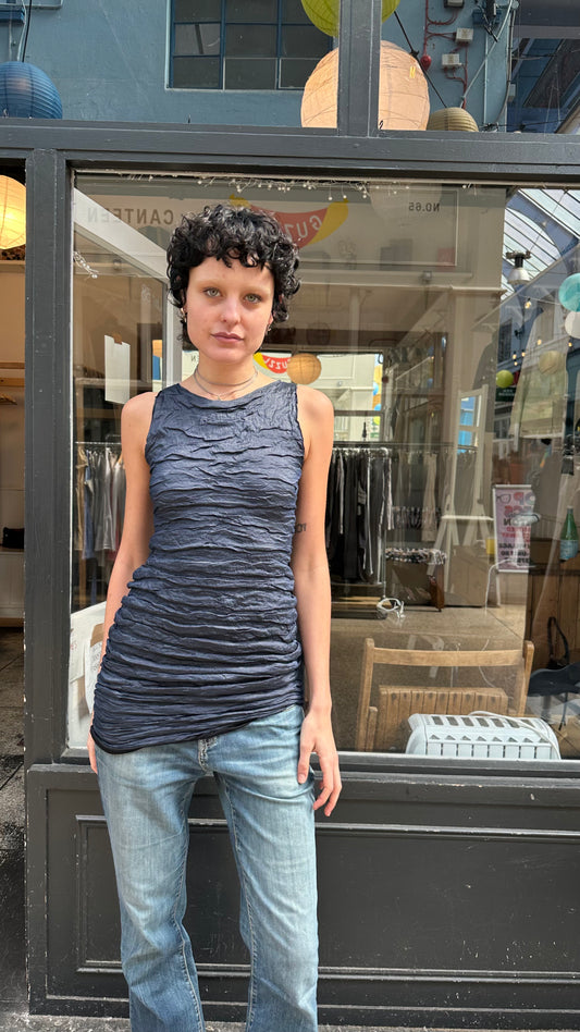 Sarah Pacini blue ruched mini dress