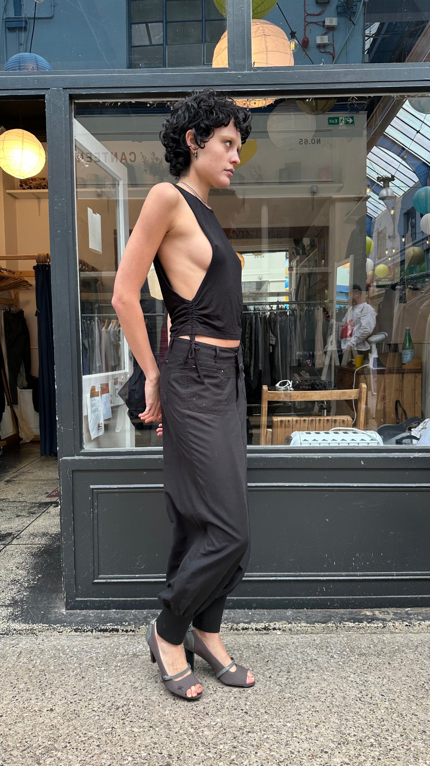 Black drop crotch trousers
