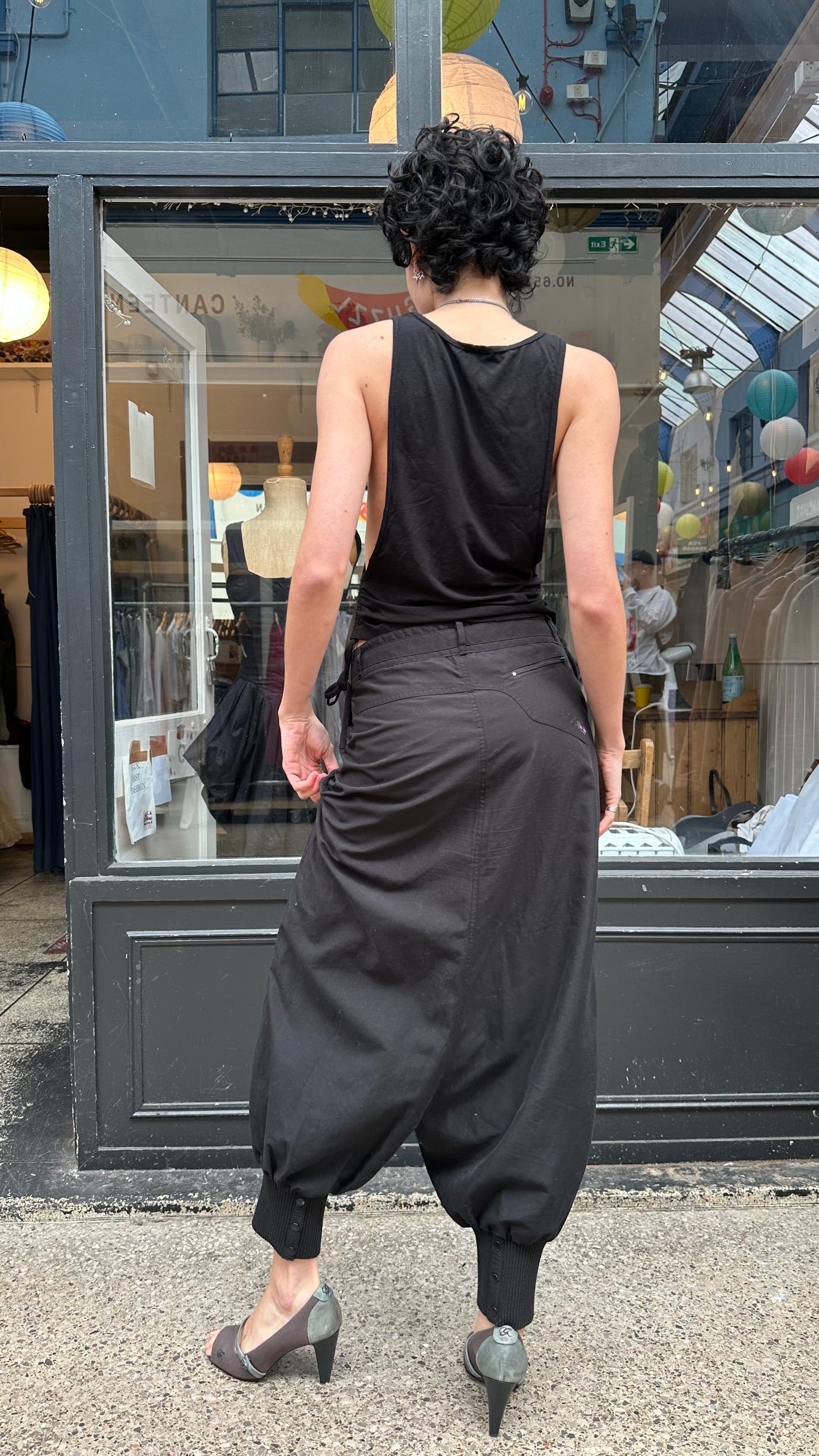Black drop crotch trousers