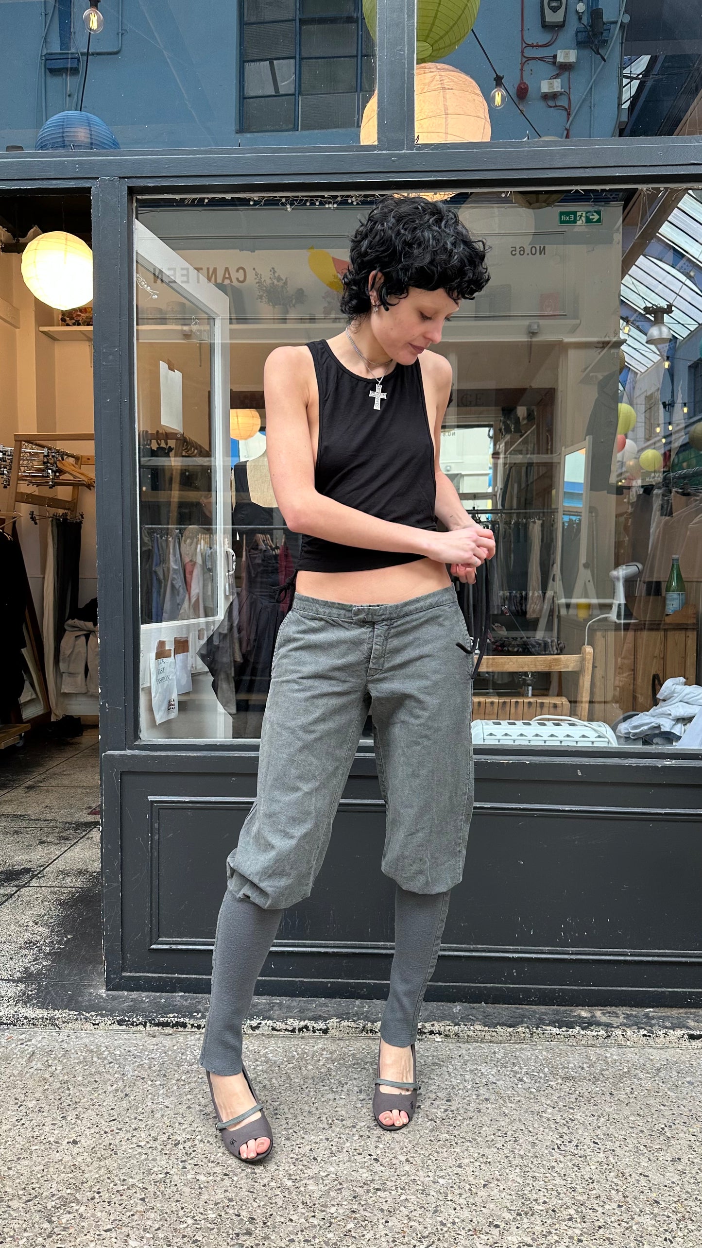 grey denim harem trousers
