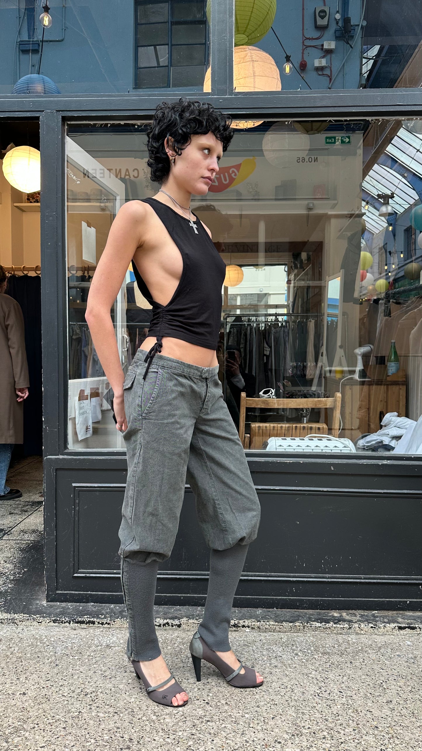 grey denim harem trousers