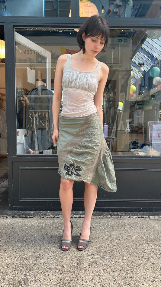 khaki asymmetric skirt