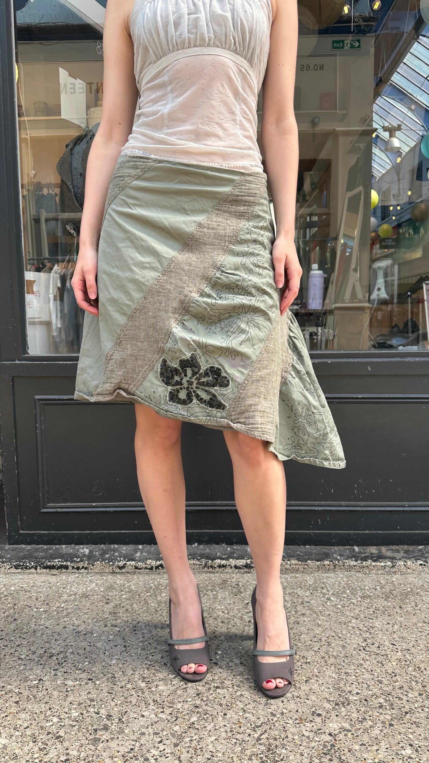 khaki asymmetric skirt