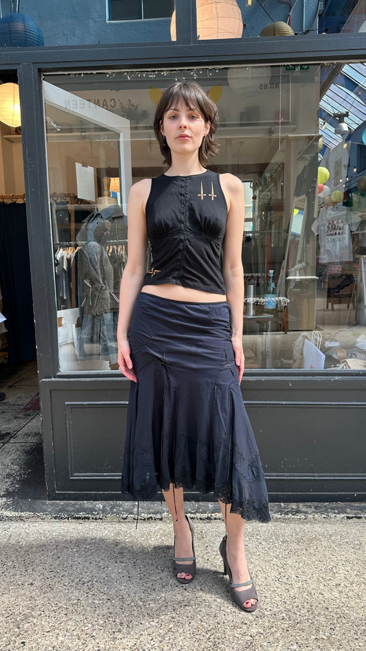 Navy blue midi skirt