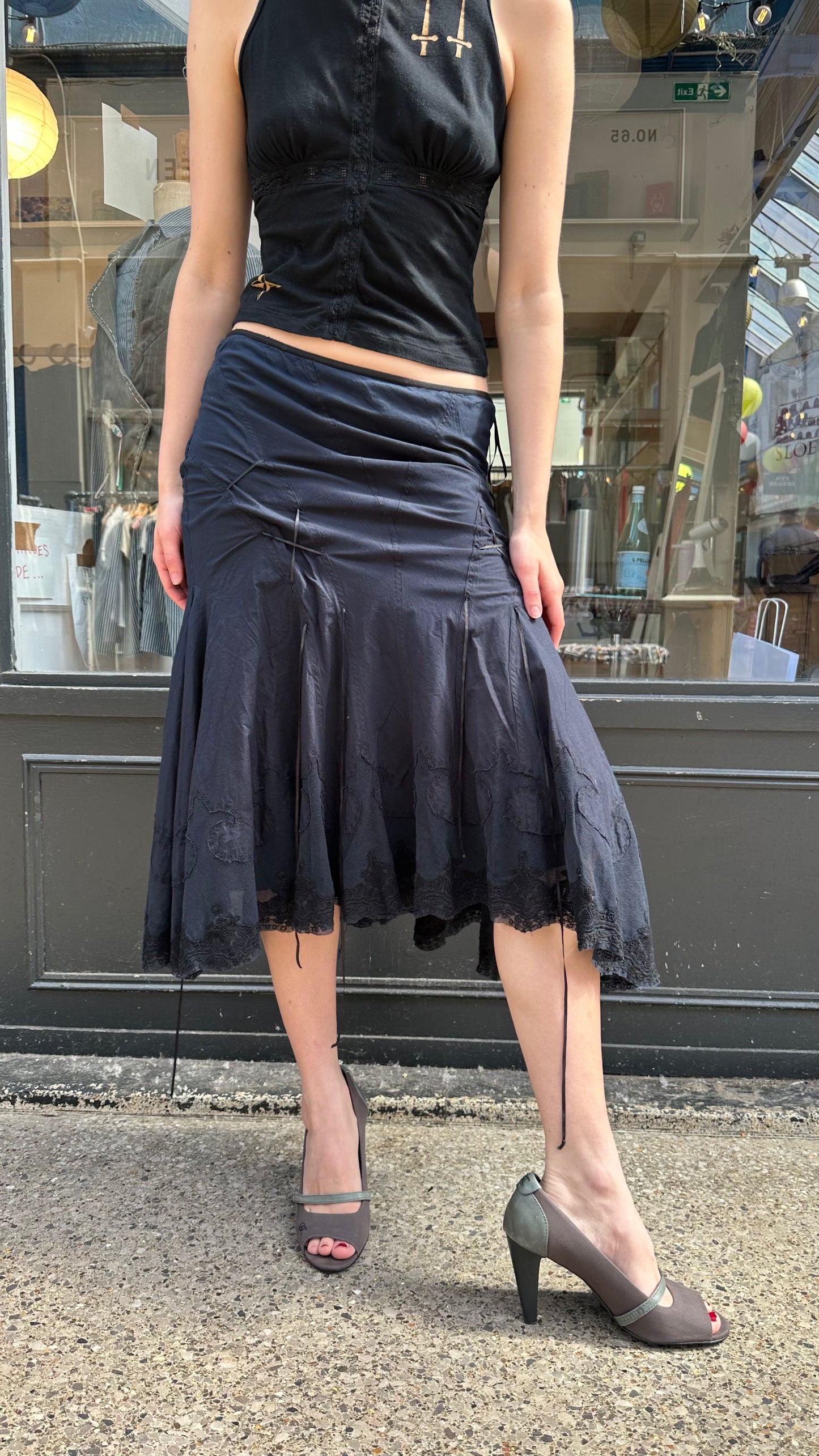Navy blue midi skirt