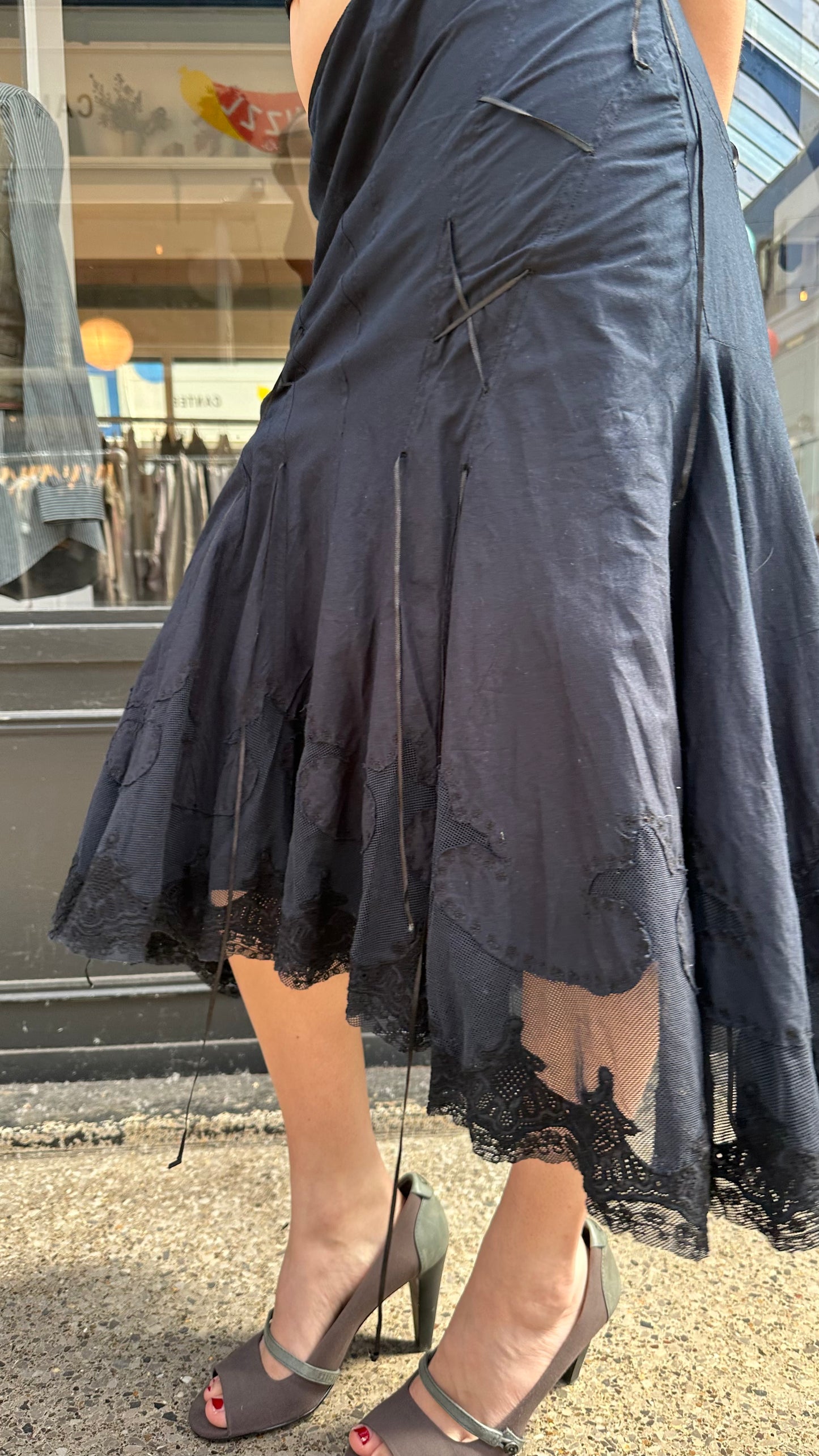 Navy blue midi skirt