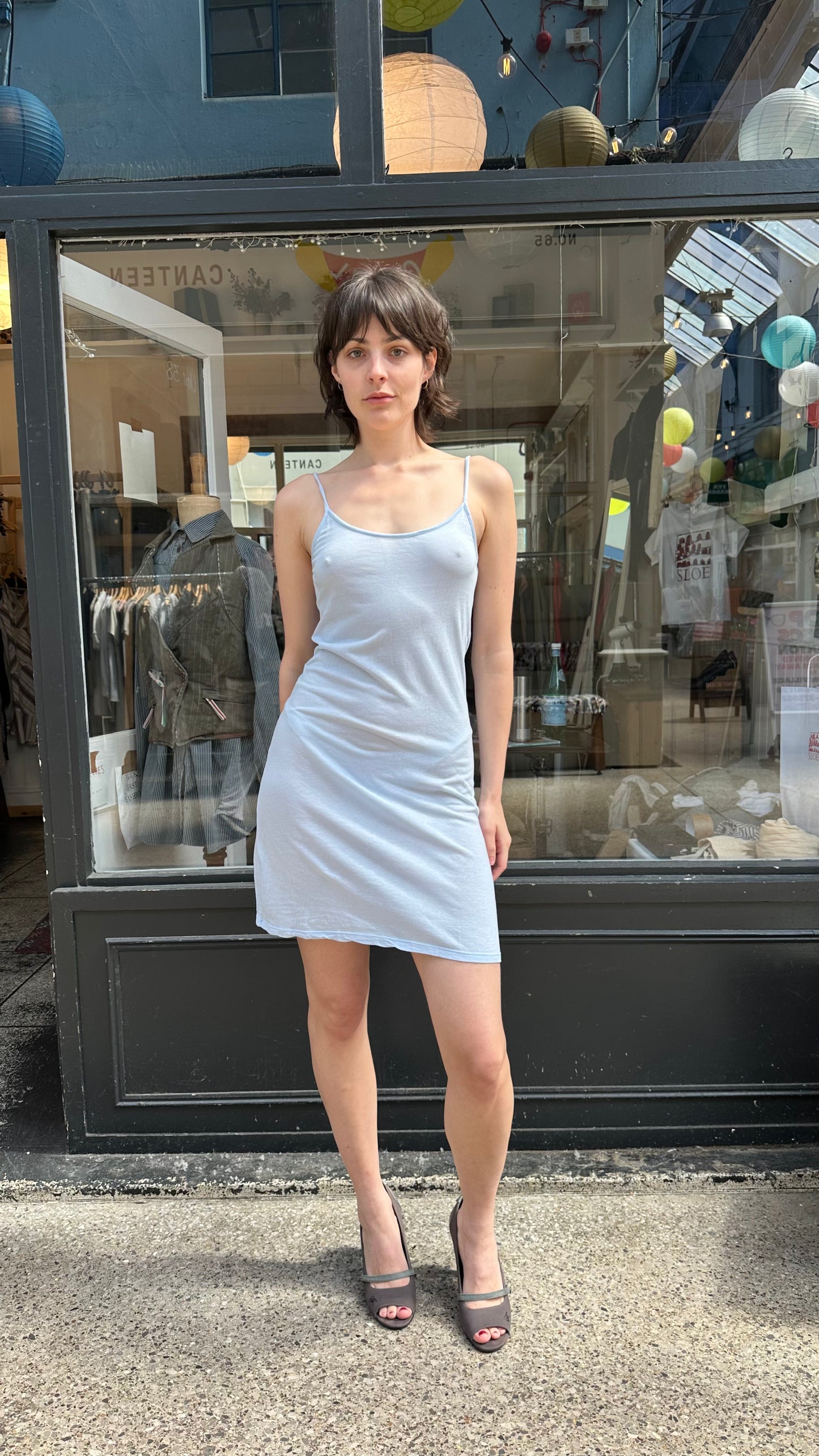 Baby blue mini slip dress